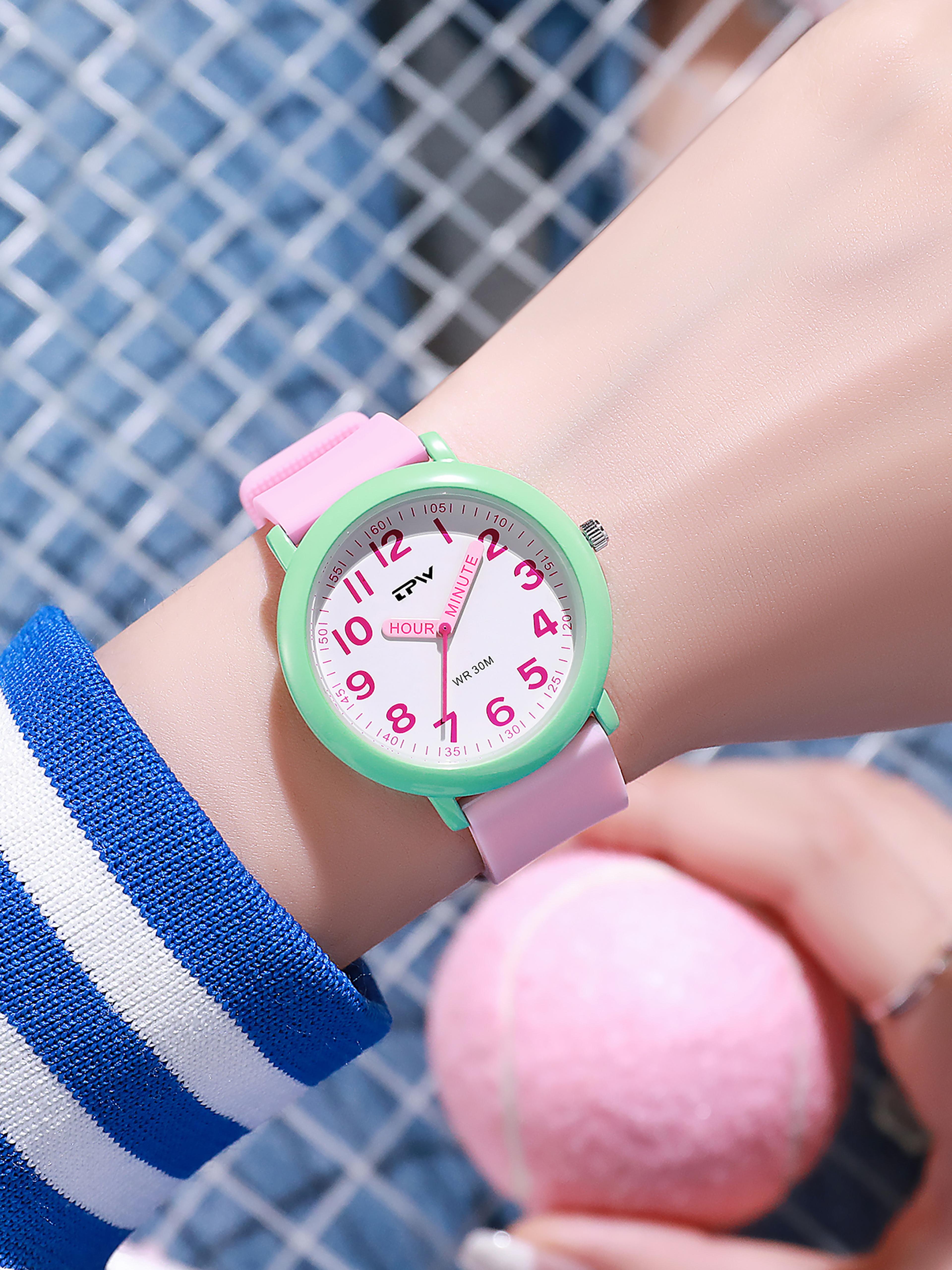 Kids Learning Watch With Colorful Dial Rubber Strap Watch  Luminous Hands For Girls 5