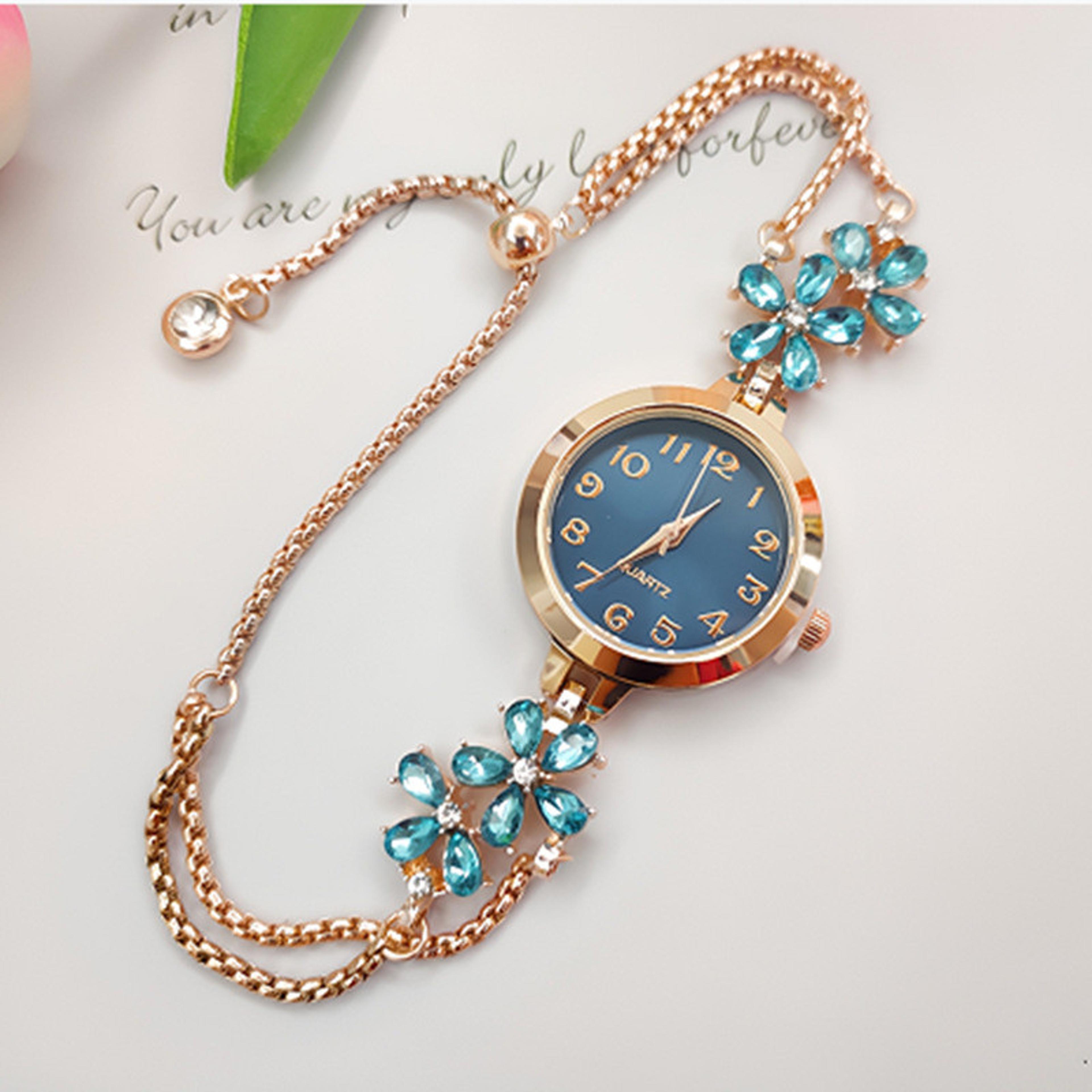 Elegant Womens Quartz Watch With Floral Diamond Accent  Adjustable Drawstring Bracelet 7