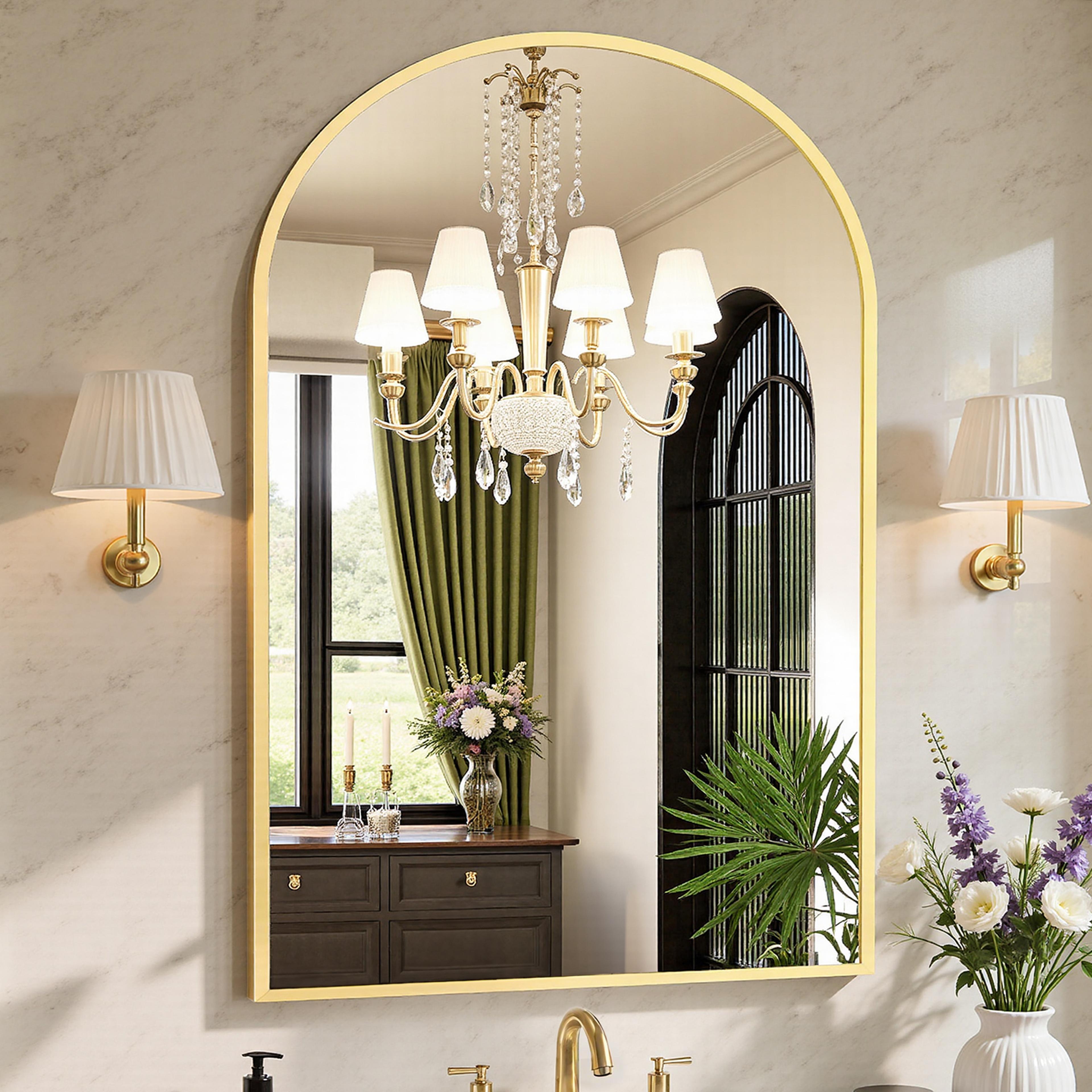 modern arched bathroom mirror gold wall mirror for vanity, entryway & bedroom decor
