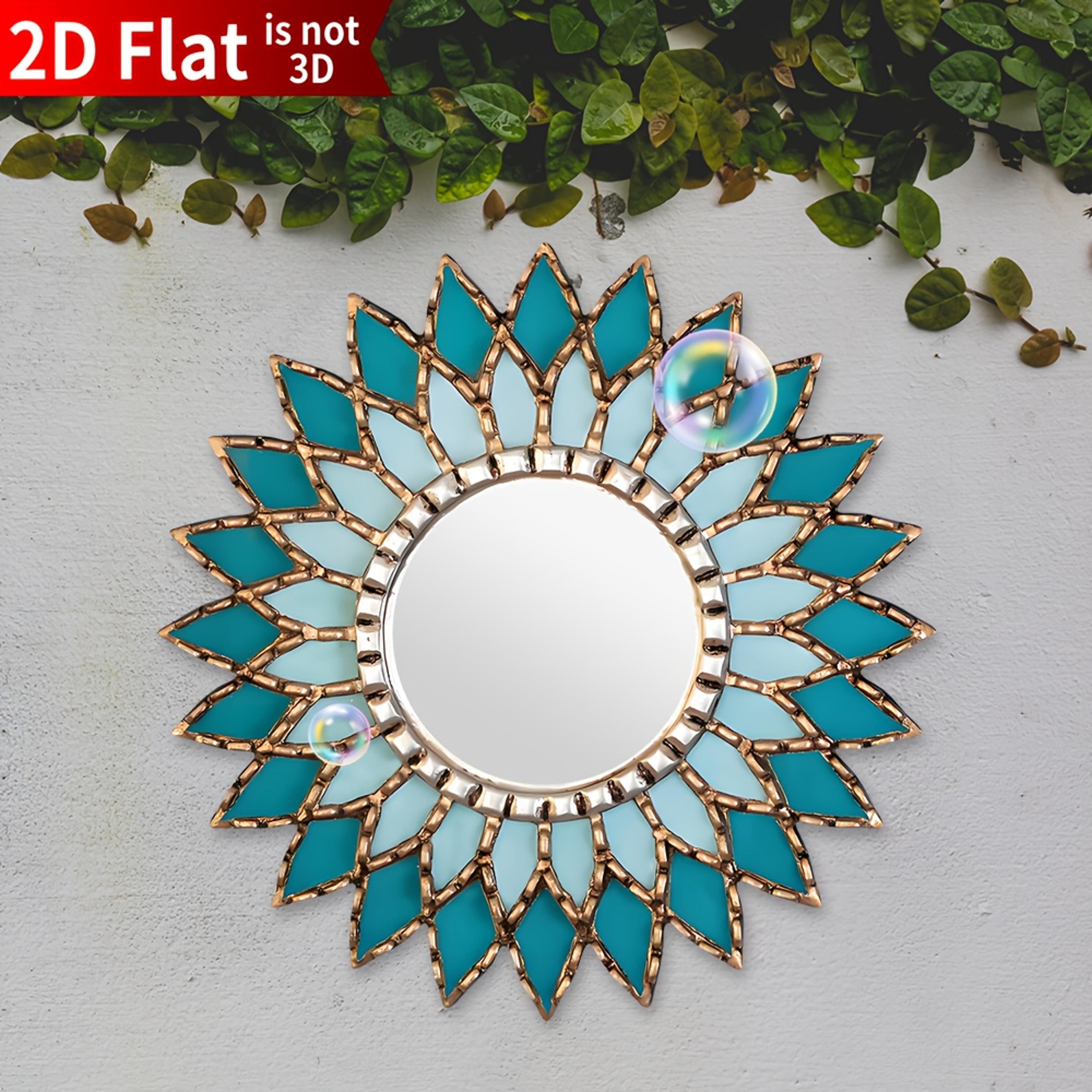 Boho Mandala Round Wall Mirror With Wooden Base Decorative Acrylic Wall Decor 3