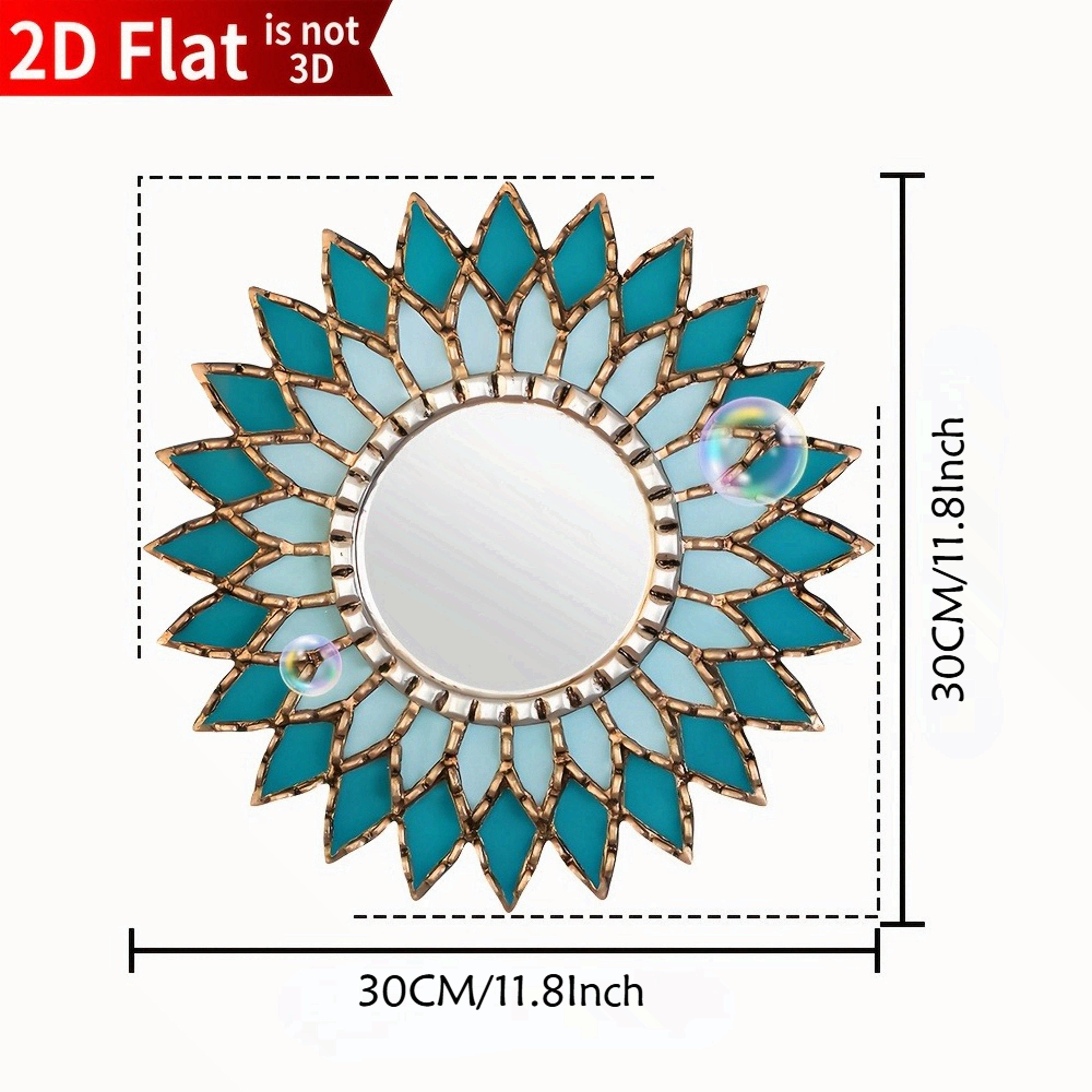 Boho Mandala Round Wall Mirror With Wooden Base Decorative Acrylic Wall Decor 5