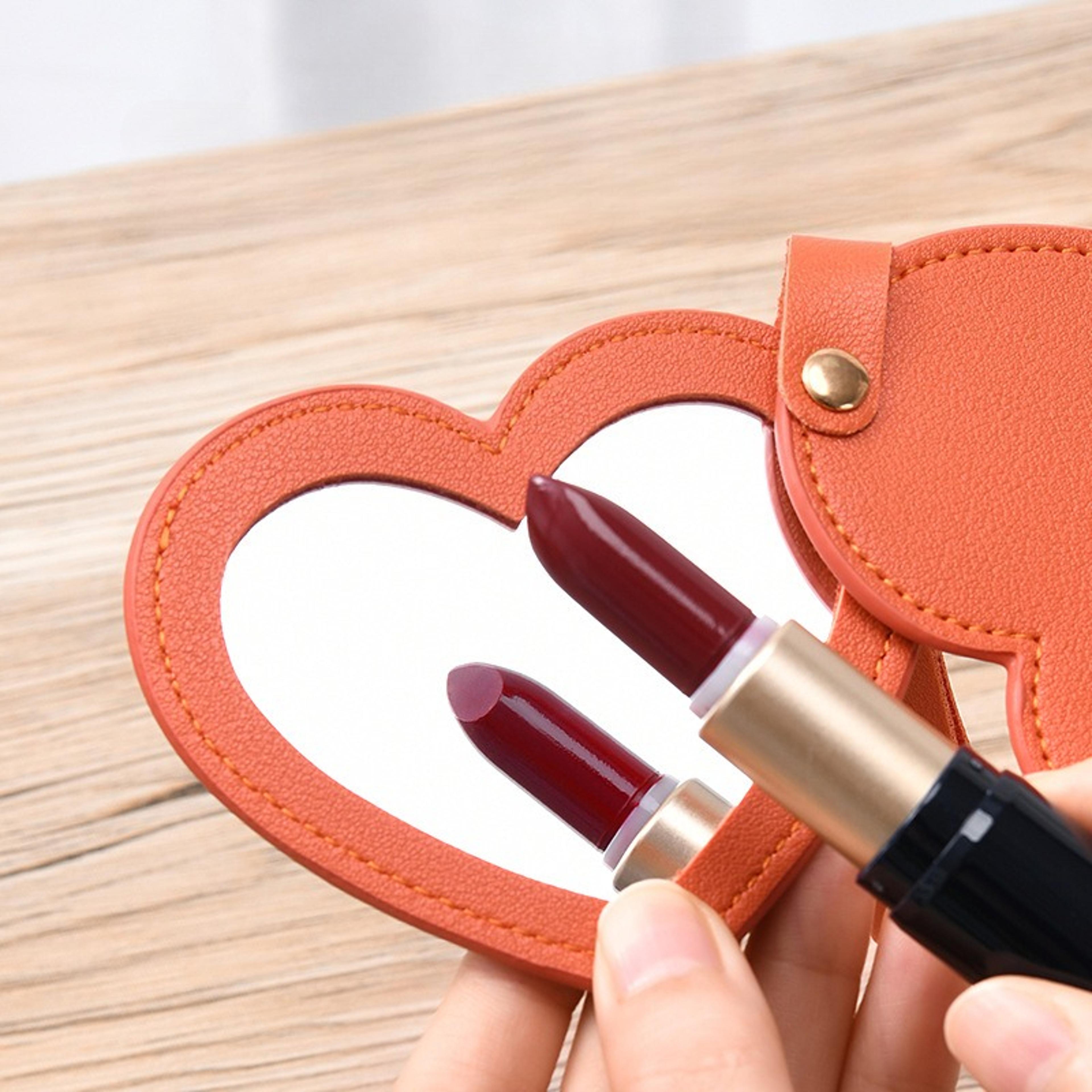 Heart Compact Mirror Keychain Portable Travel Makeup Mirror With PU Leather Case For Purse  Gifts 4