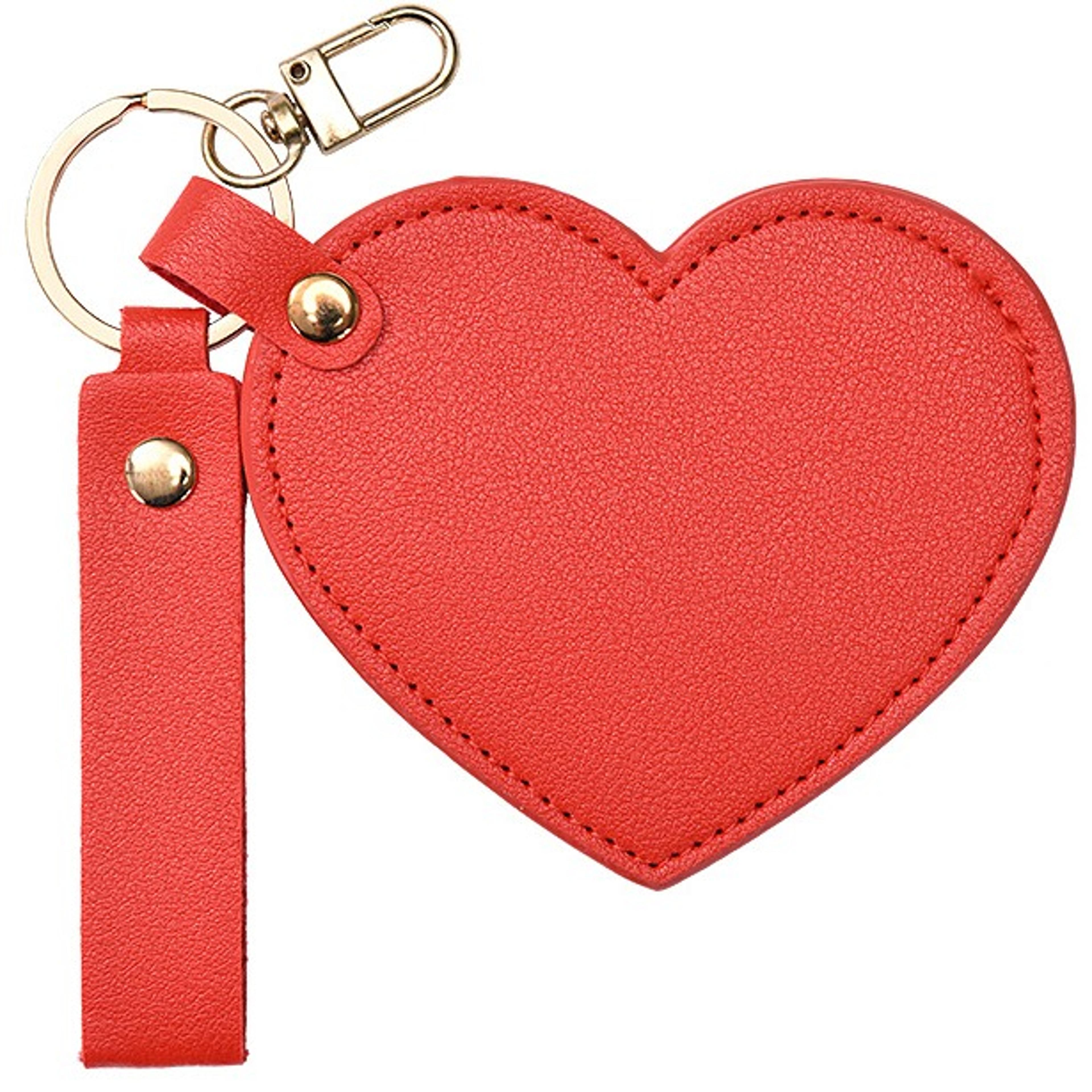 Heart Compact Mirror Keychain Portable Travel Makeup Mirror with PU Leather Case for Purse  Giftsjpg