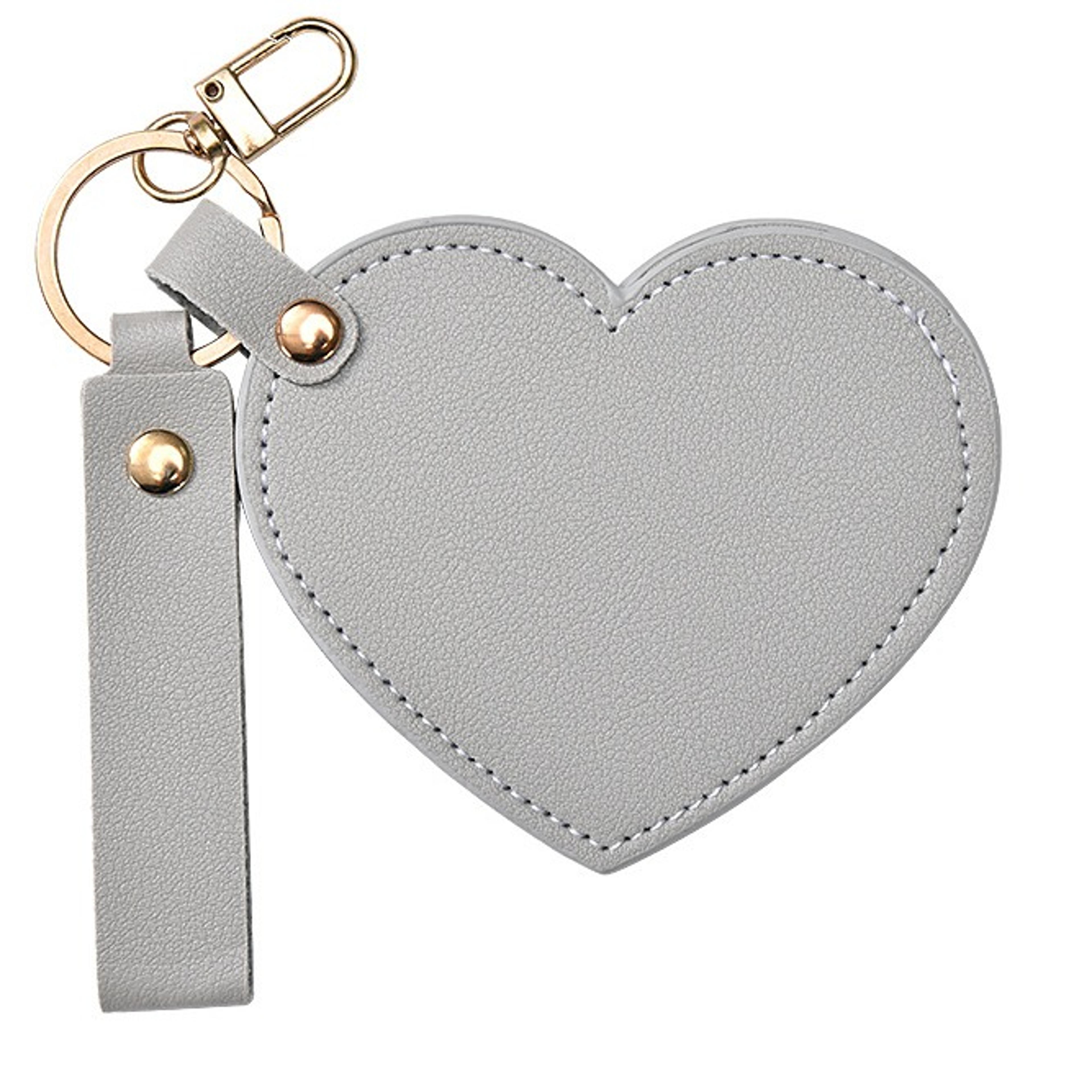 Heart Compact Mirror Keychain Portable Travel Makeup Mirror with PU Leather Case for Purse  Giftsjpg