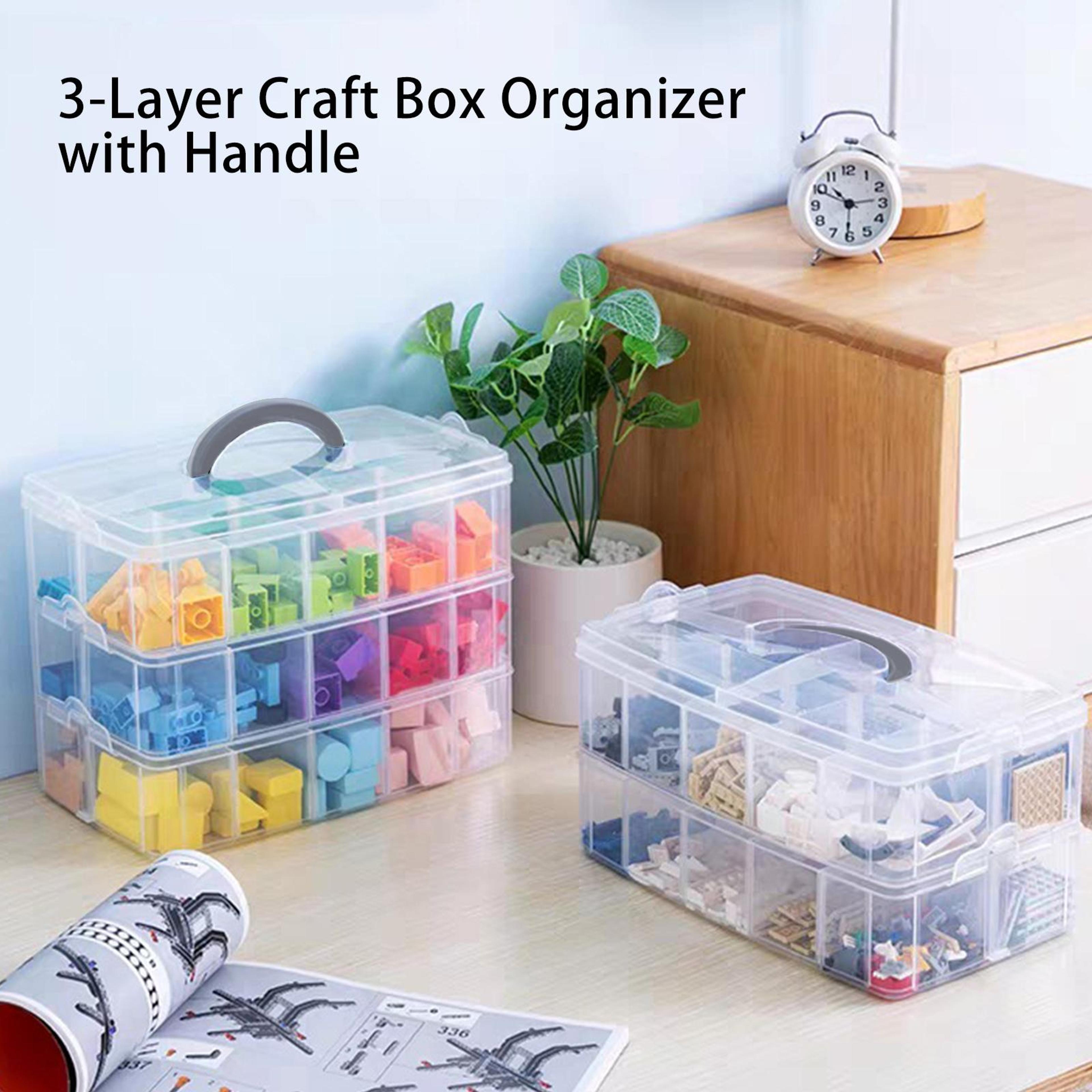 3 Tier Craft Storage Organizer With 30 Adjustable Grids And Portable Handle 2