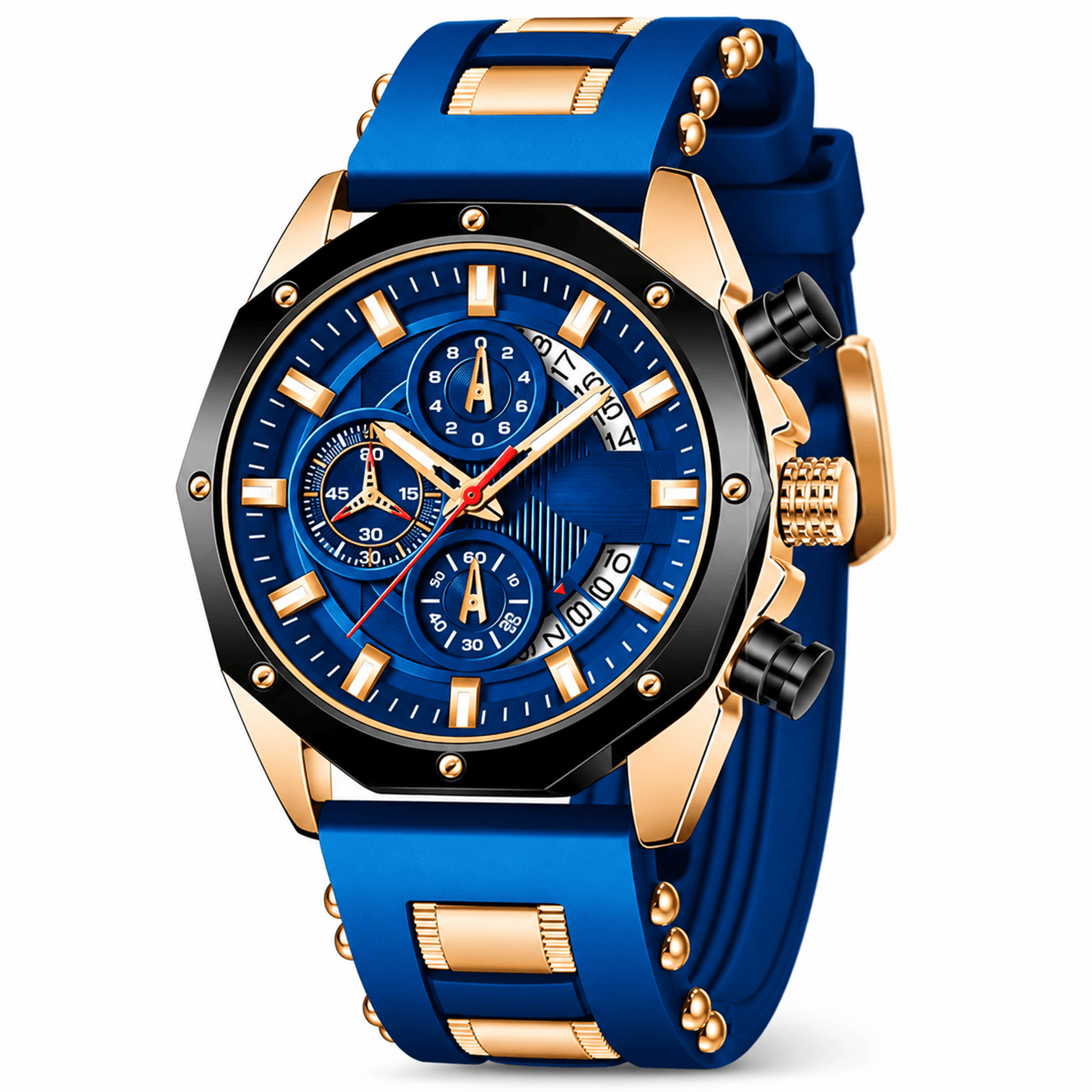 blue silicone chronograph watch for men waterproof sport quartz wristwatch