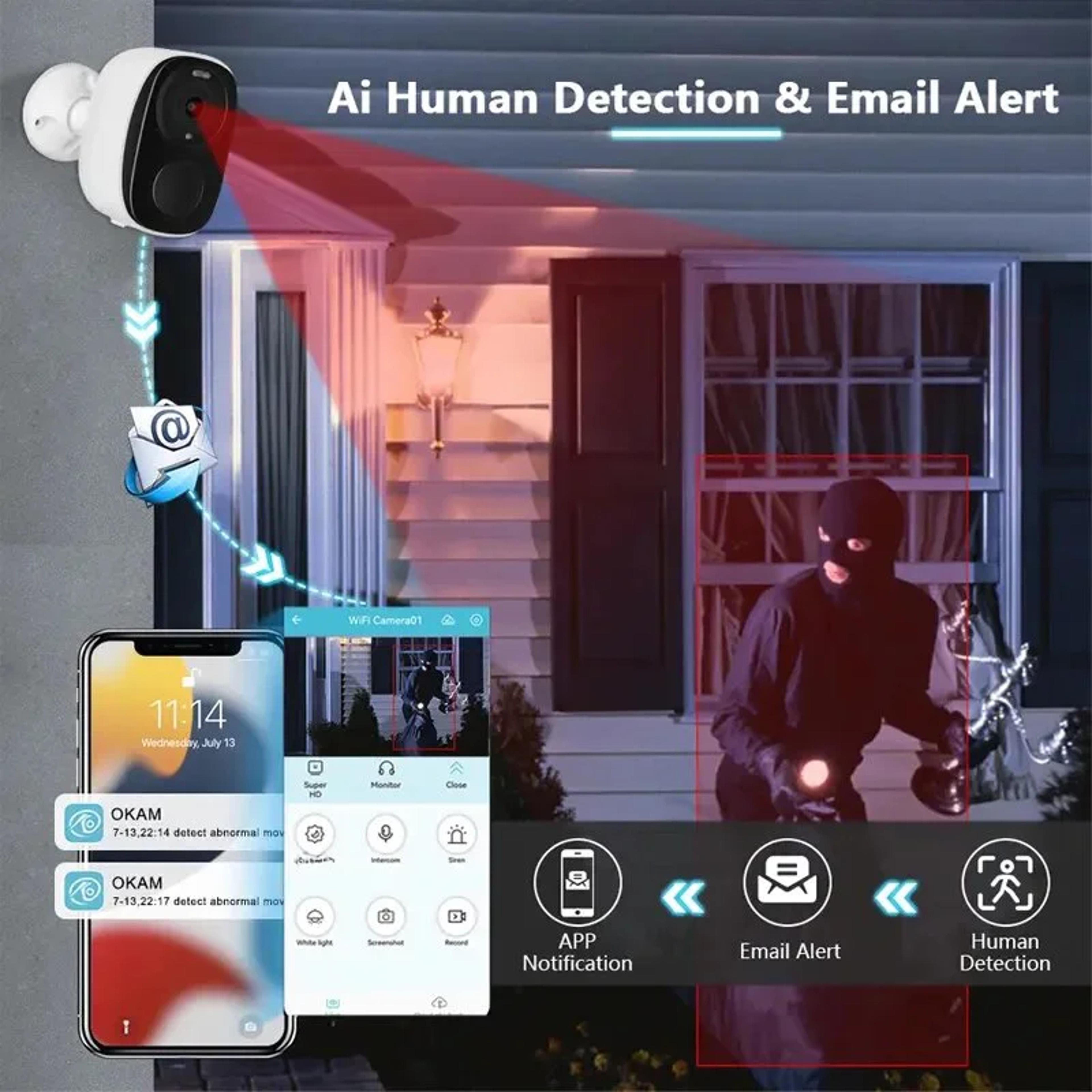 2K 3MP Wireless Outdoor Security Camera With Color Night Vision And Siren 6