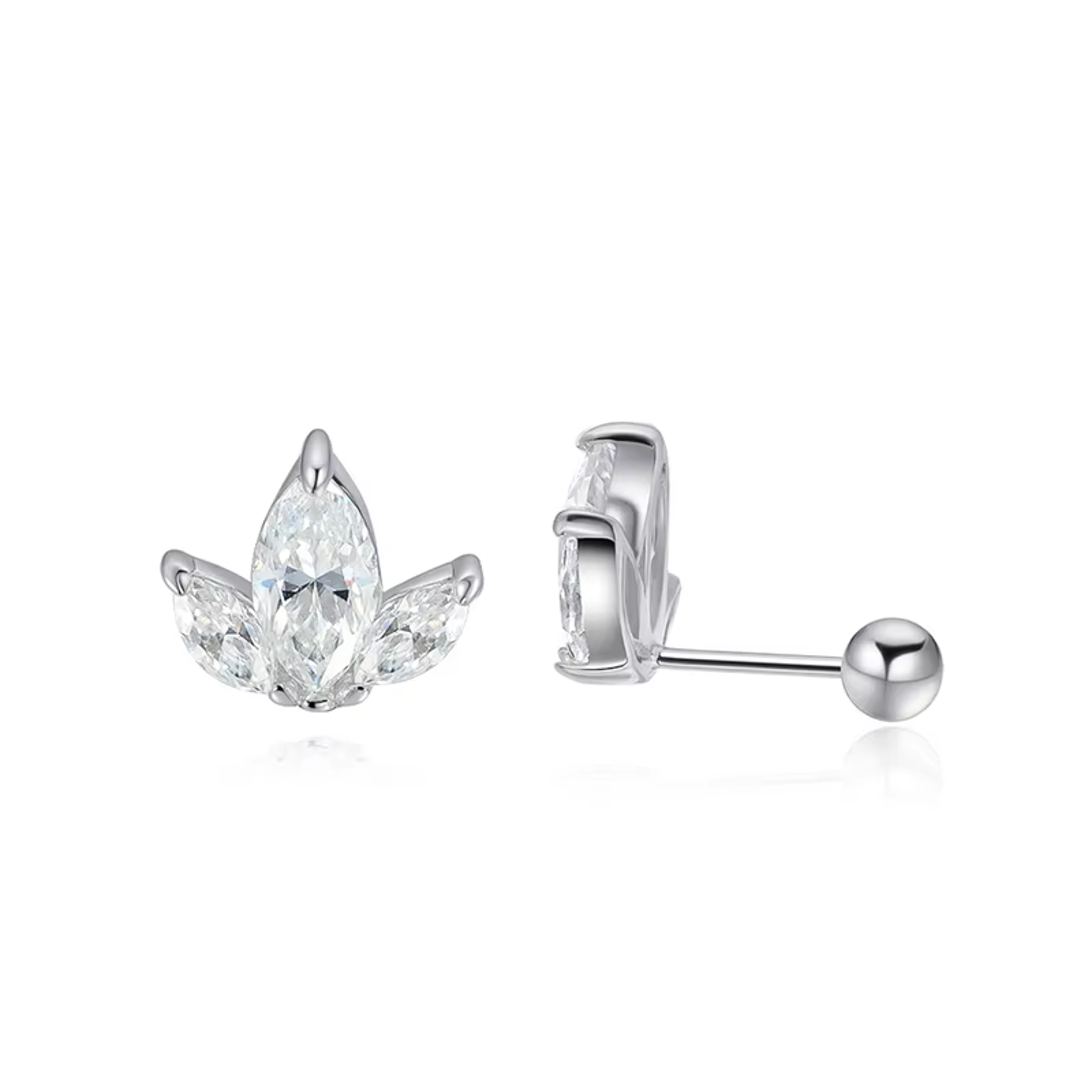 marquise cut moissanite stud earrings in 925 sterling silver