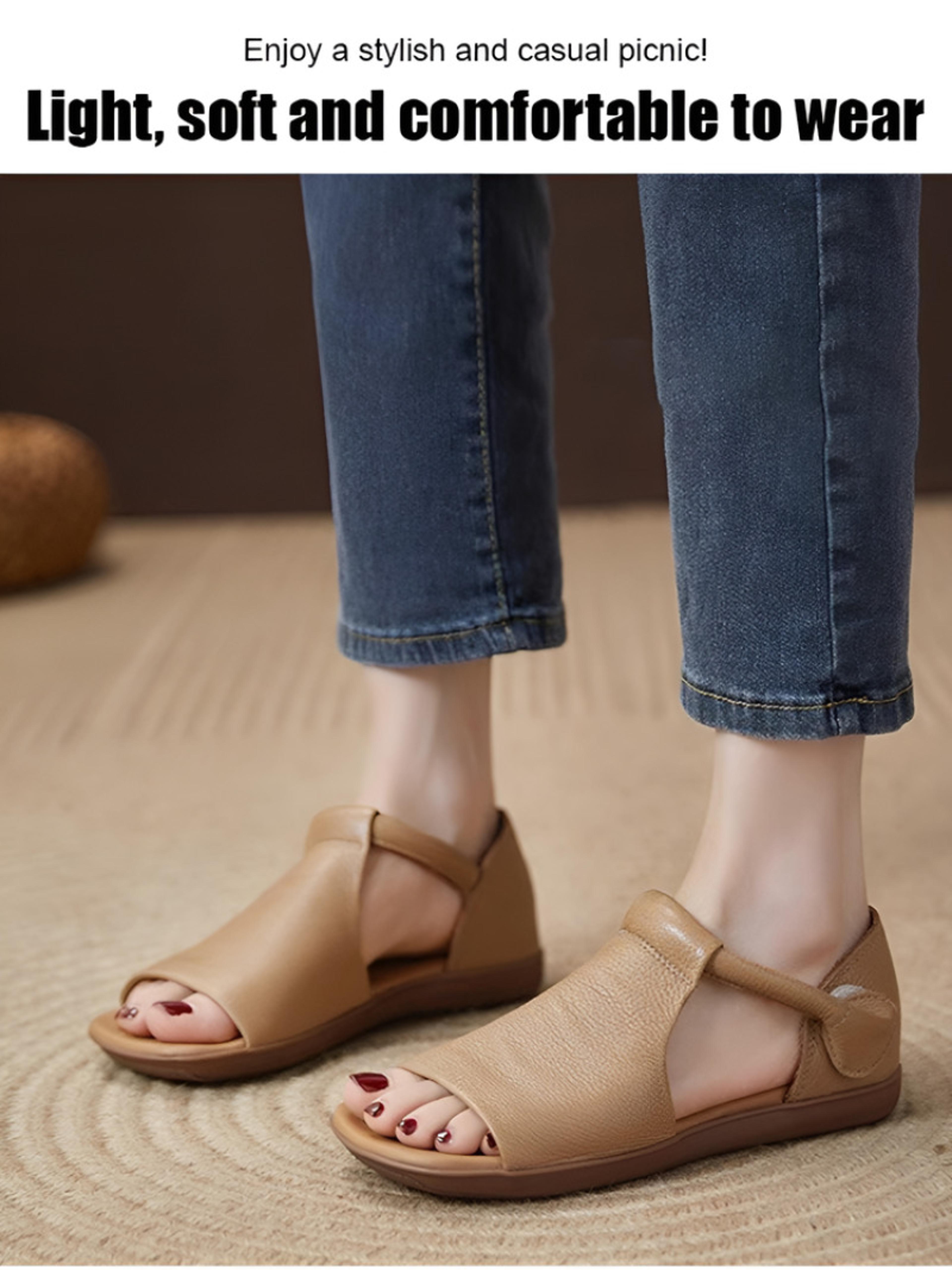 Retro Handmade Cowhide Leather Sandals For Women With Elastic Straps 3