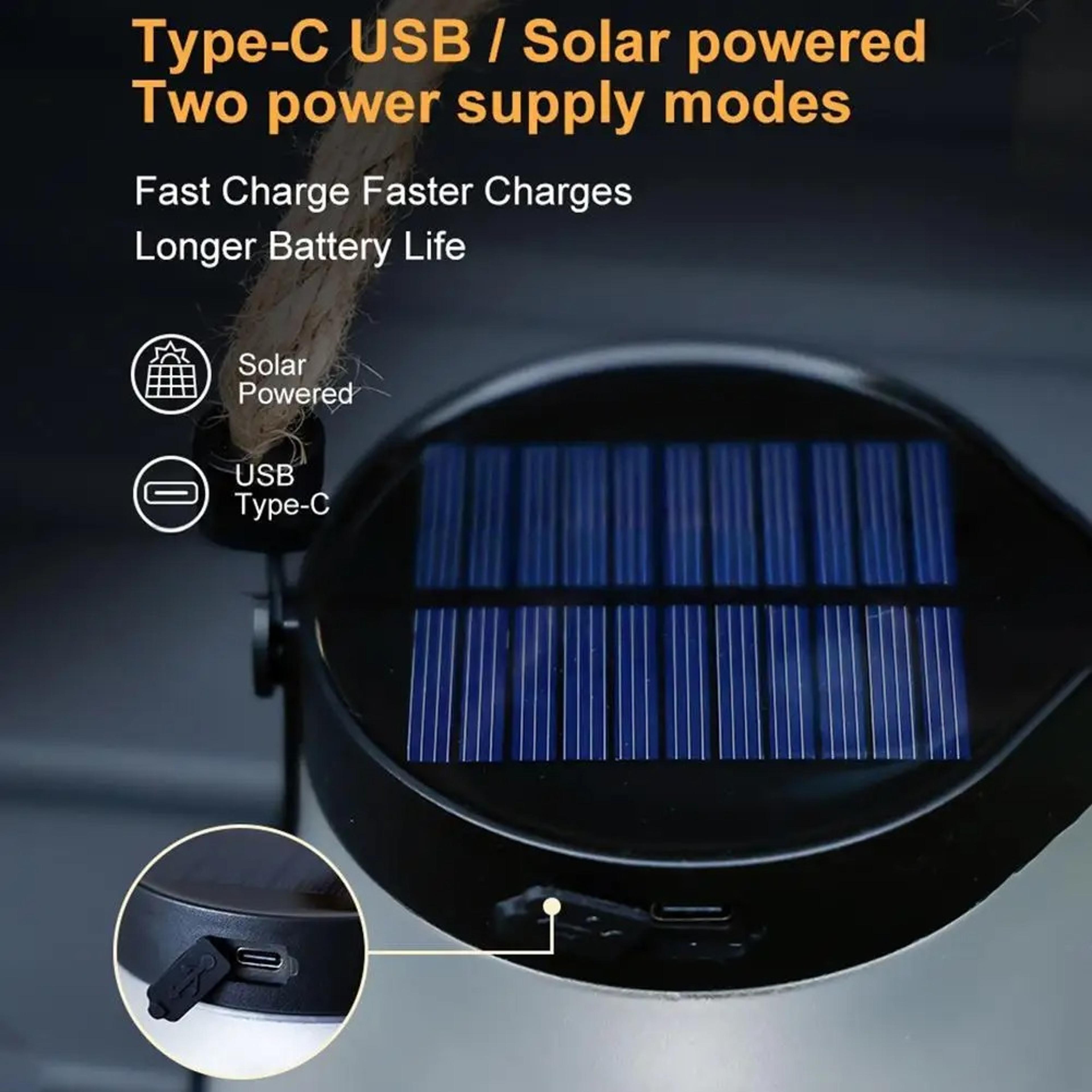 Solar Flame Camping Lantern USB Rechargeable Waterproof Outdoor Light 6