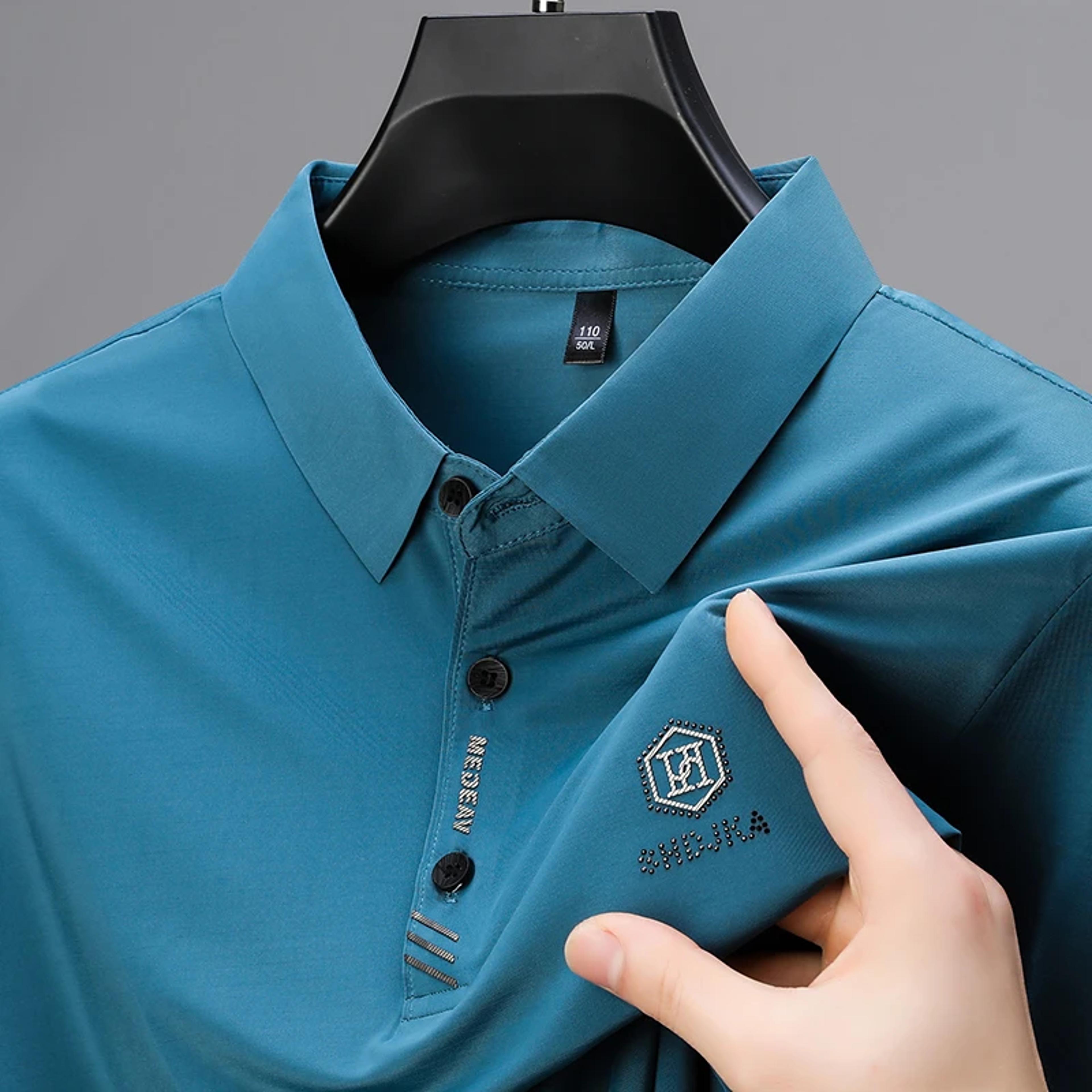 men's business casual polo shirt breathable short sleeve badge top