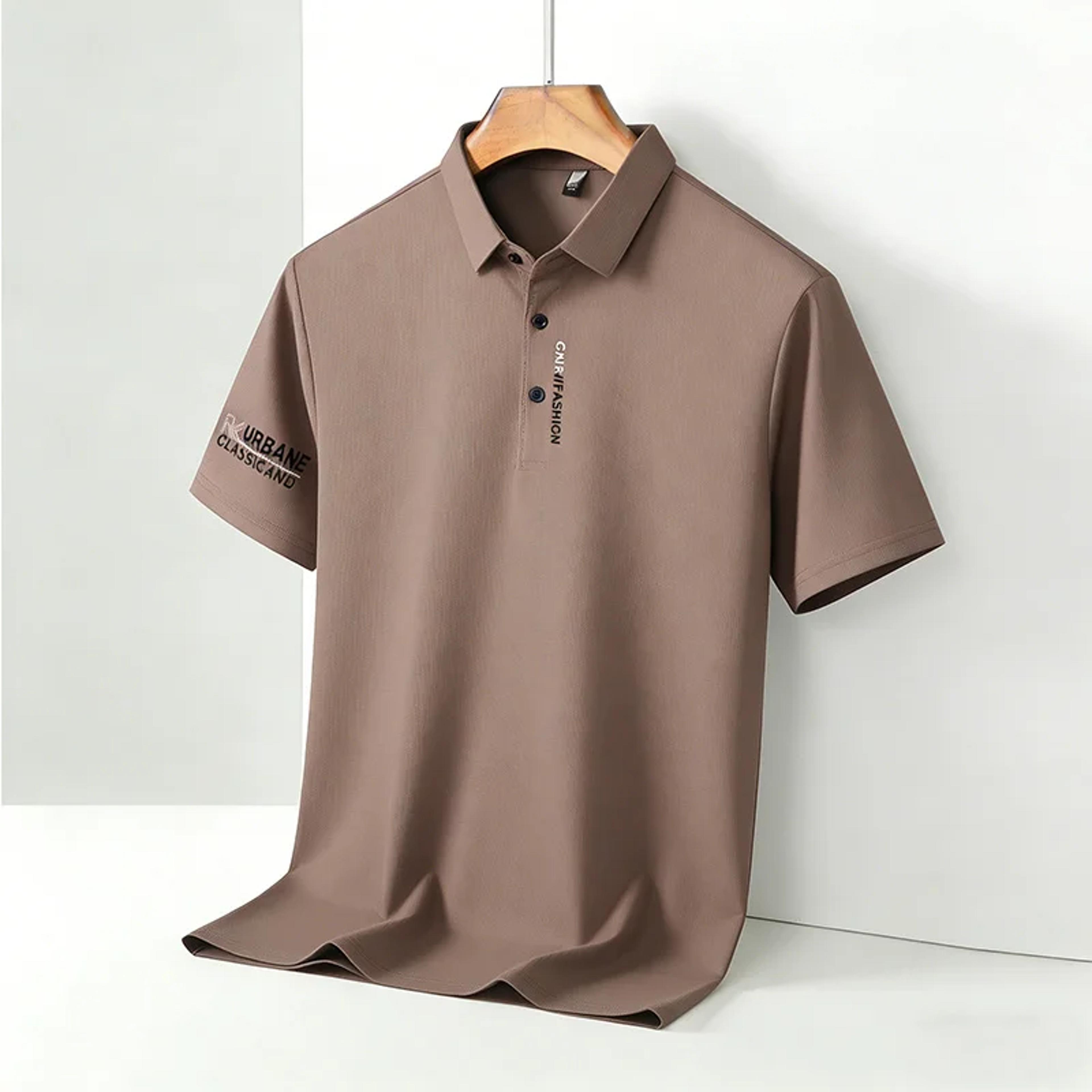 Mens Letter Print Polo Shirt Casual Business Short Sleeve Top 7