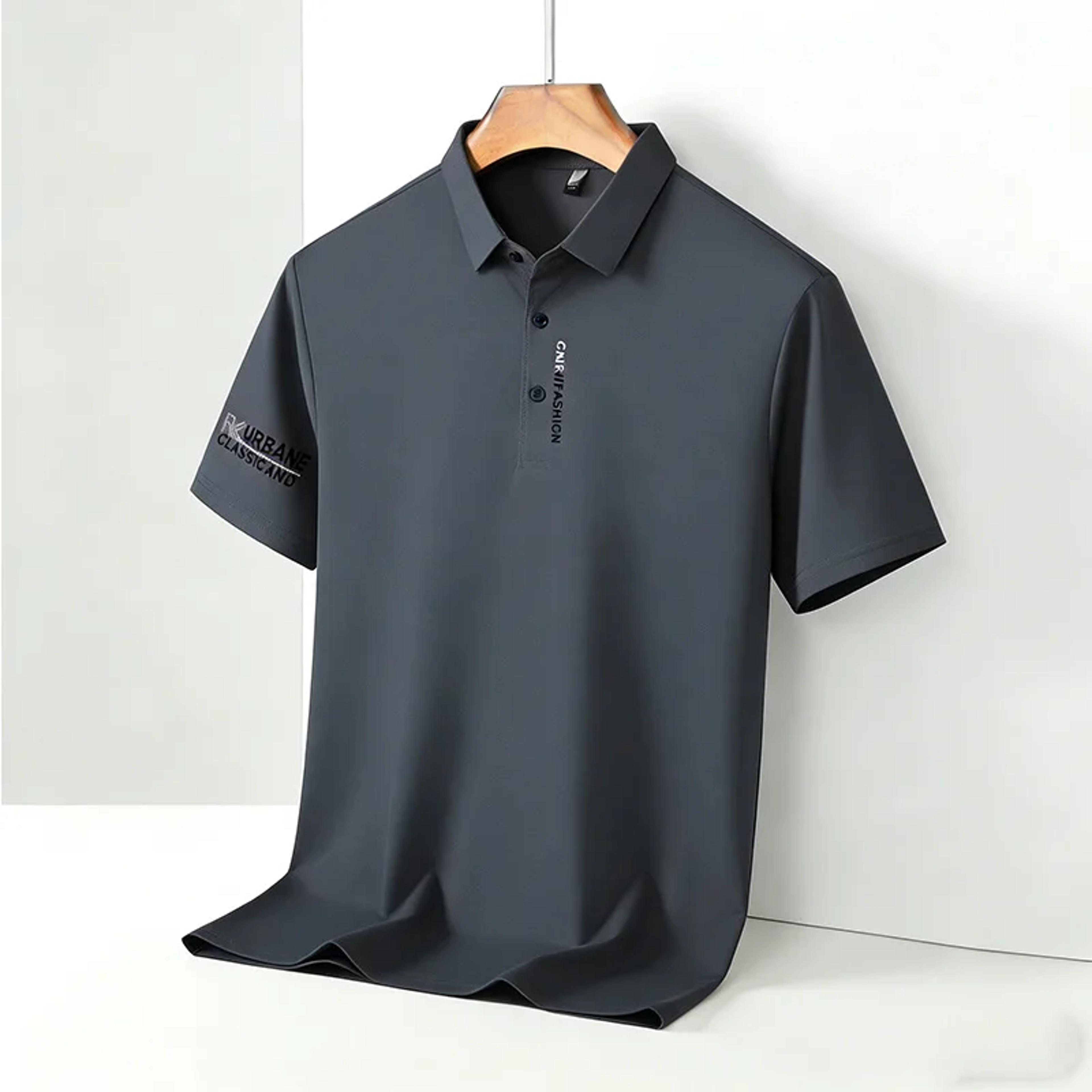 Mens Letter Print Polo Shirt Casual Business Short Sleeve Top 8