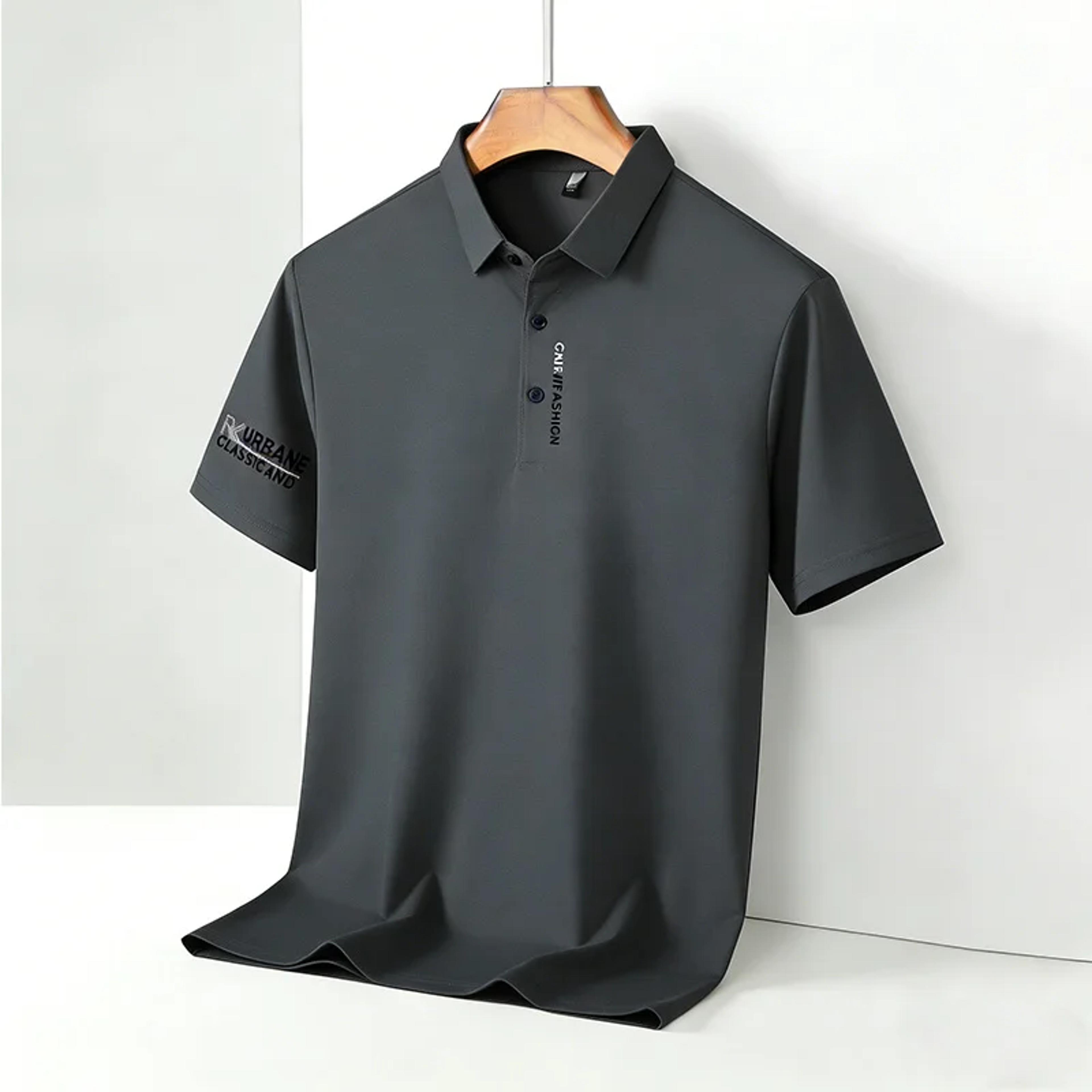 Mens Letter Print Polo Shirt Casual Business Short Sleeve Top 10