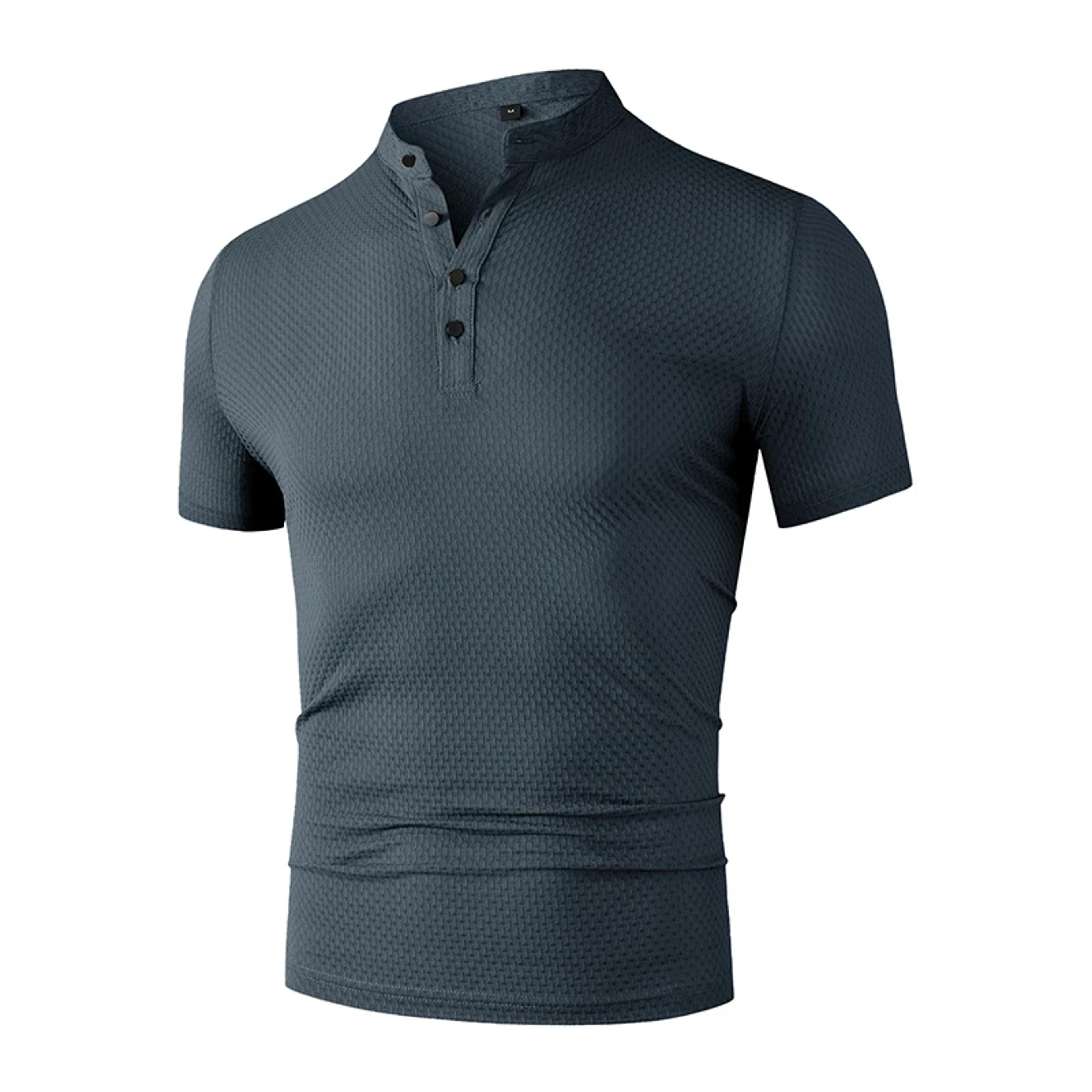 men's stand collar polo shirt wrinkle resistant short sleeve casual top