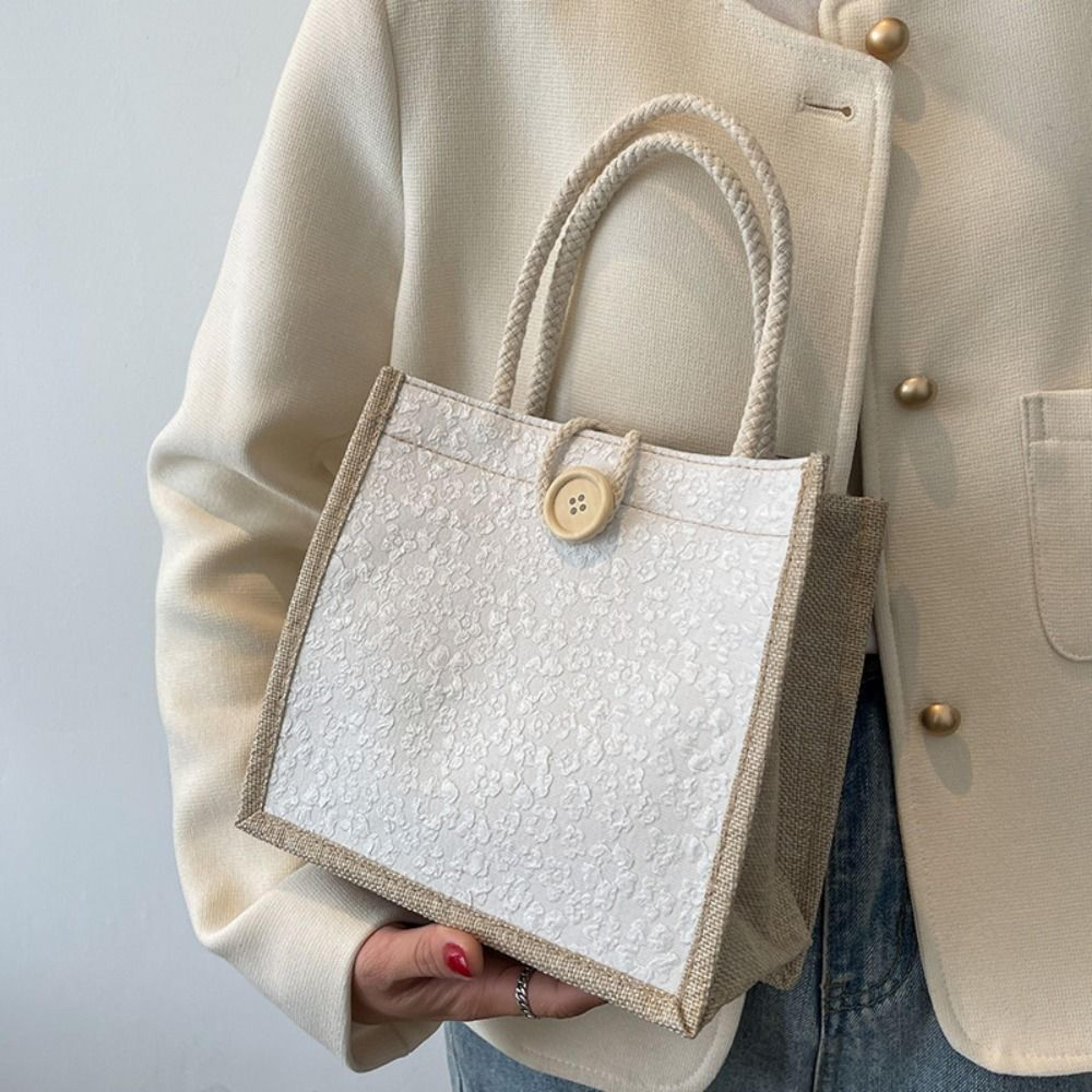 linen canvas tote bag for women portable lunch shopping and everyday handbag