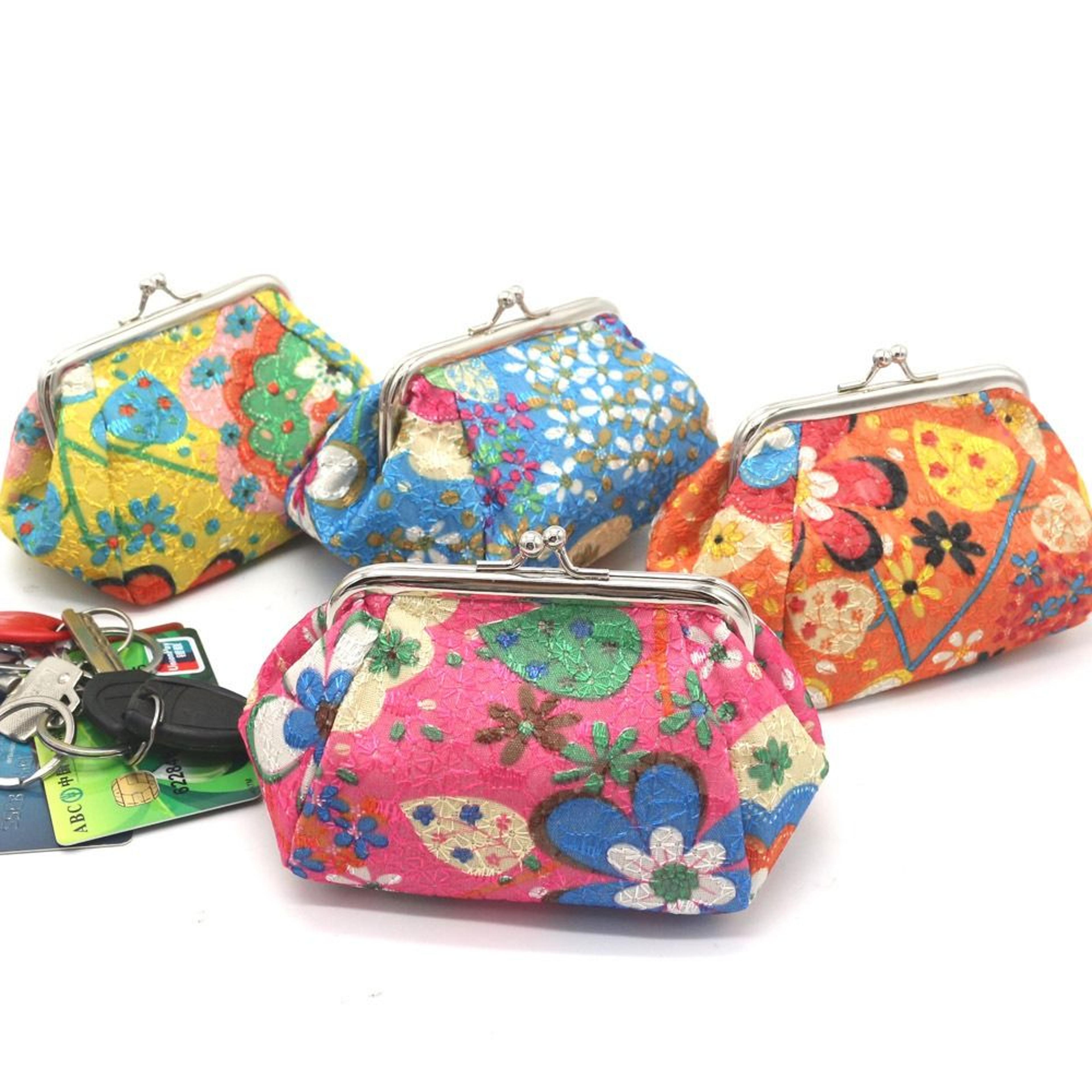 floral embroidered coin purse mini clasp wallet and card holder for women