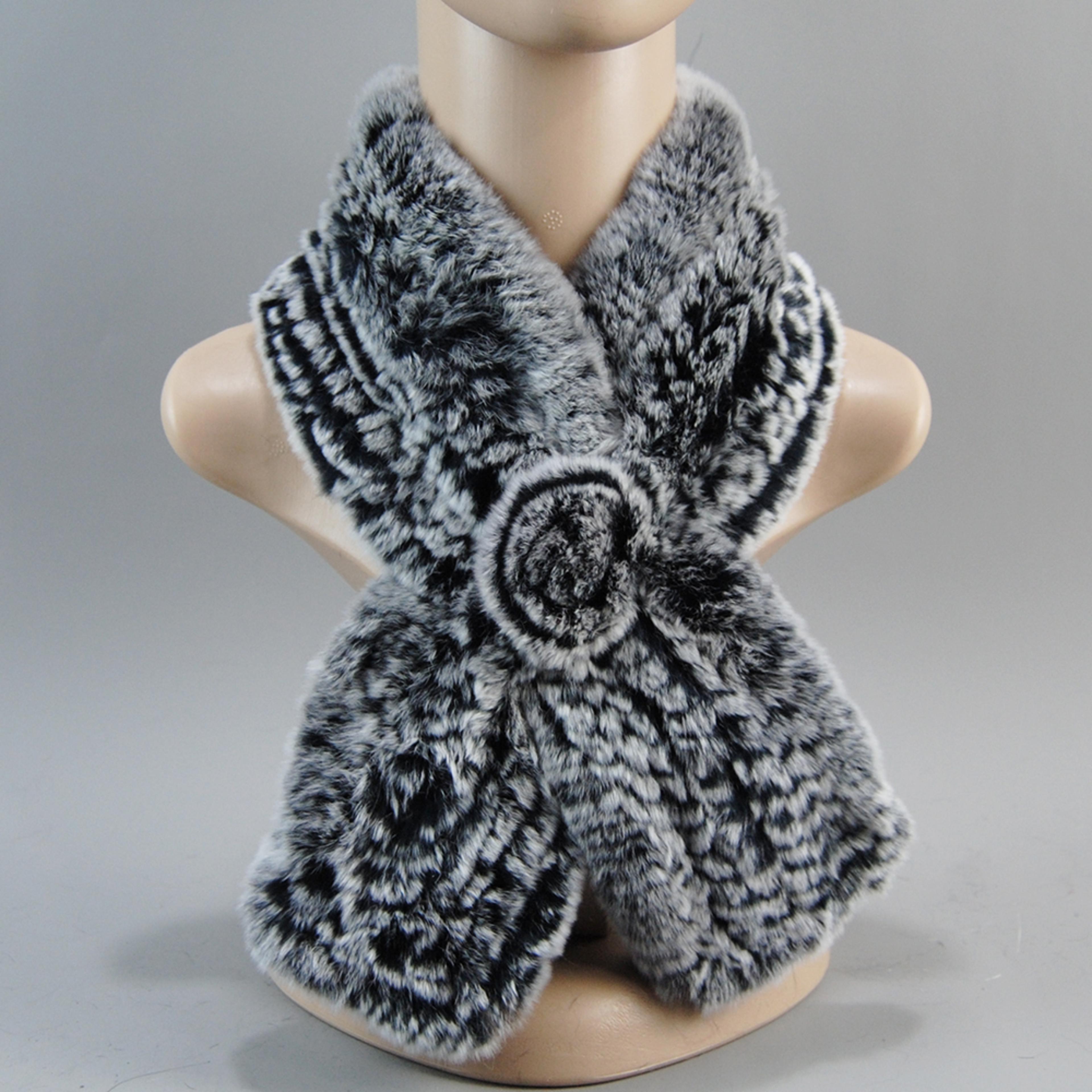 Luxury Rex Rabbit Fur Hat Scarf Set For Women Warm Winter Knit Accessories 4