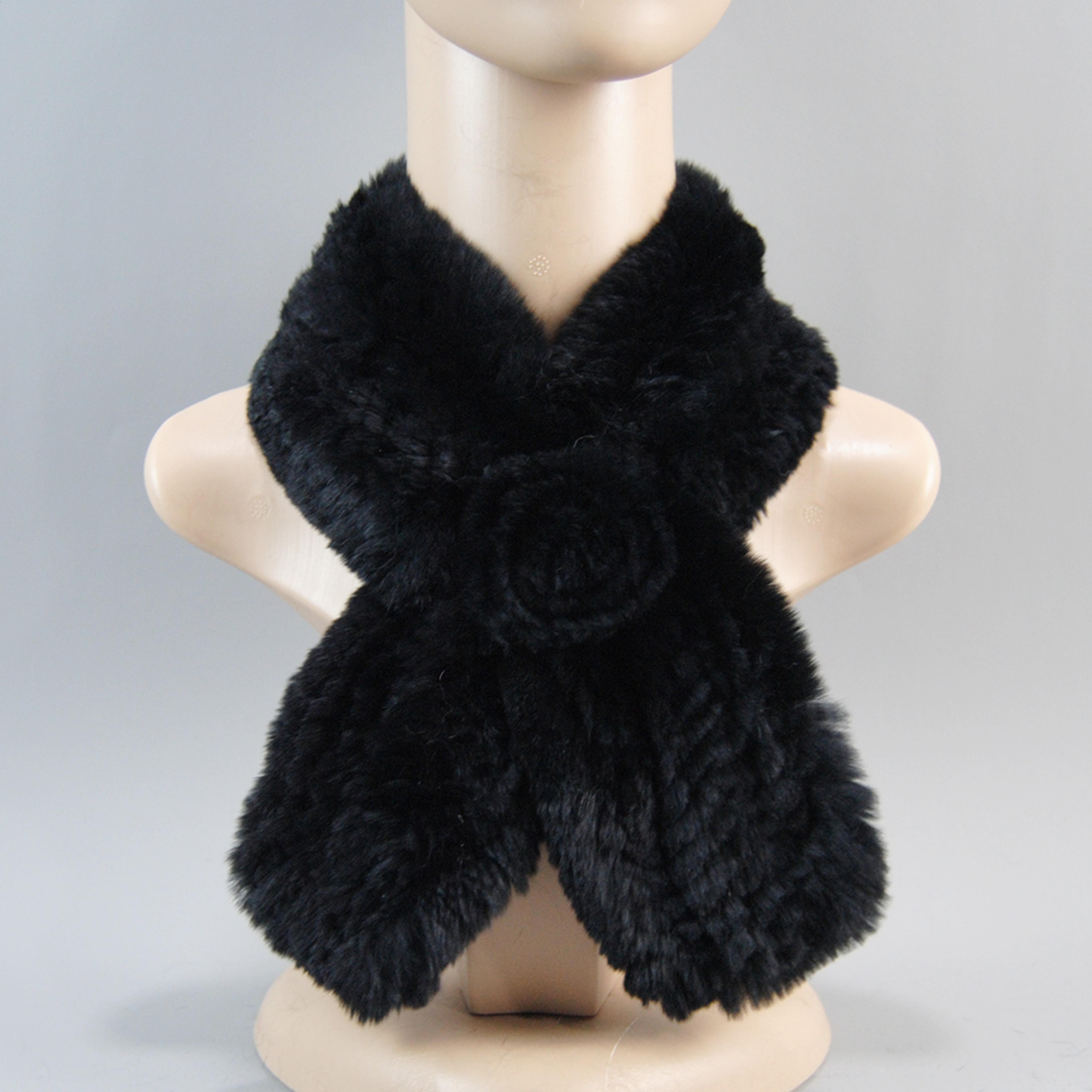 Luxury Rex Rabbit Fur Hat Scarf Set For Women Warm Winter Knit Accessories 5