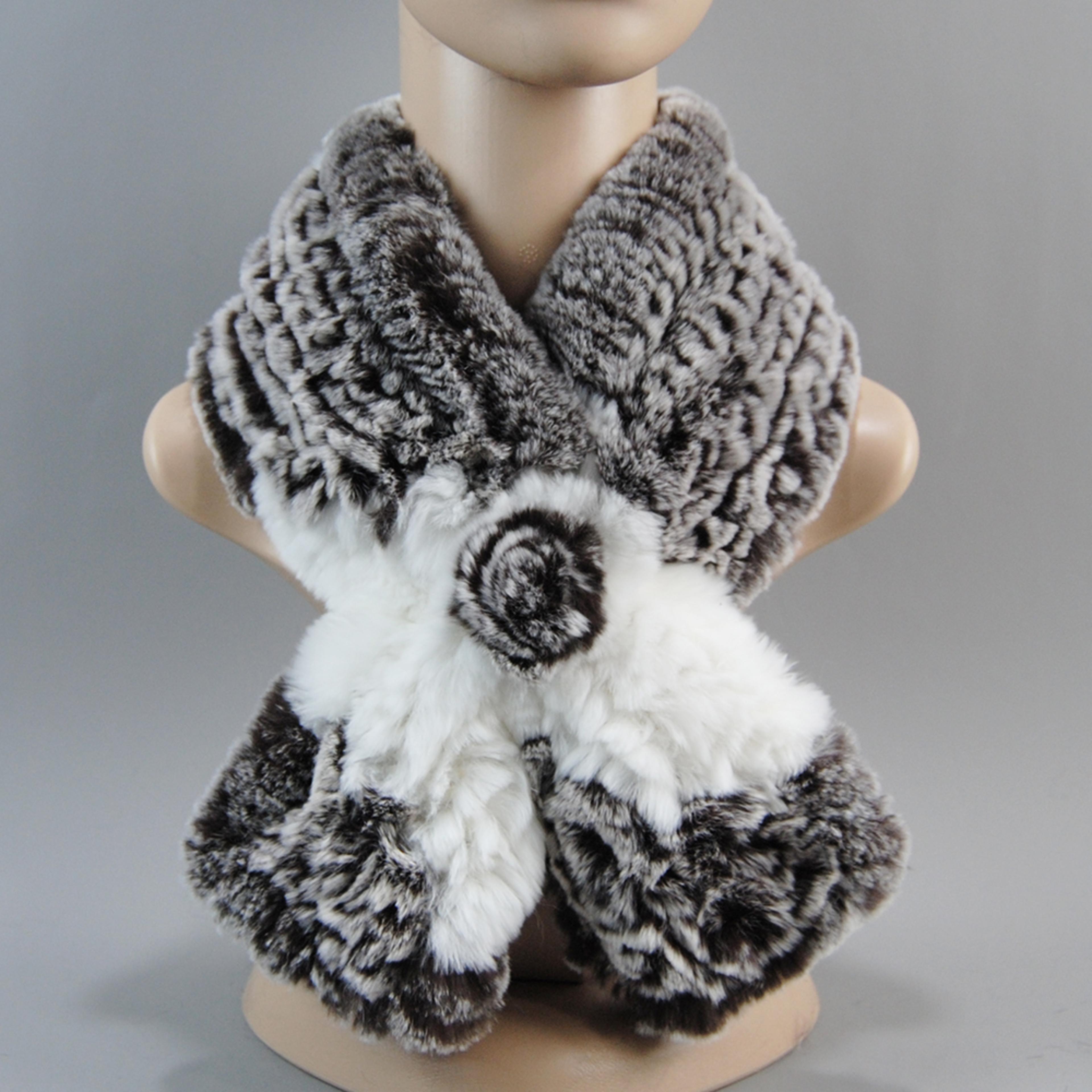 Luxury Rex Rabbit Fur Hat Scarf Set For Women Warm Winter Knit Accessories 6