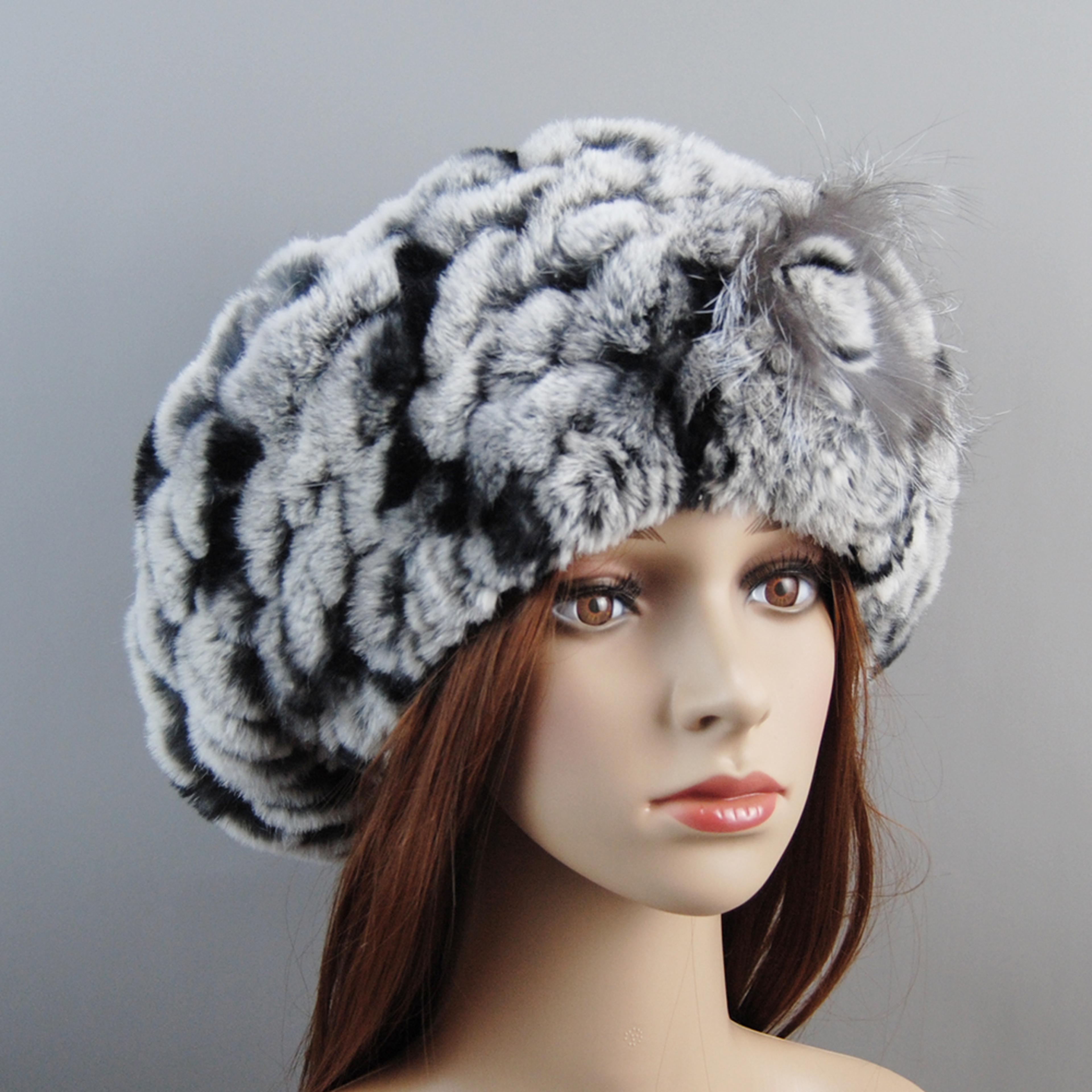 Luxury Rex Rabbit Fur Hat Scarf Set For Women Warm Winter Knit Accessories 12
