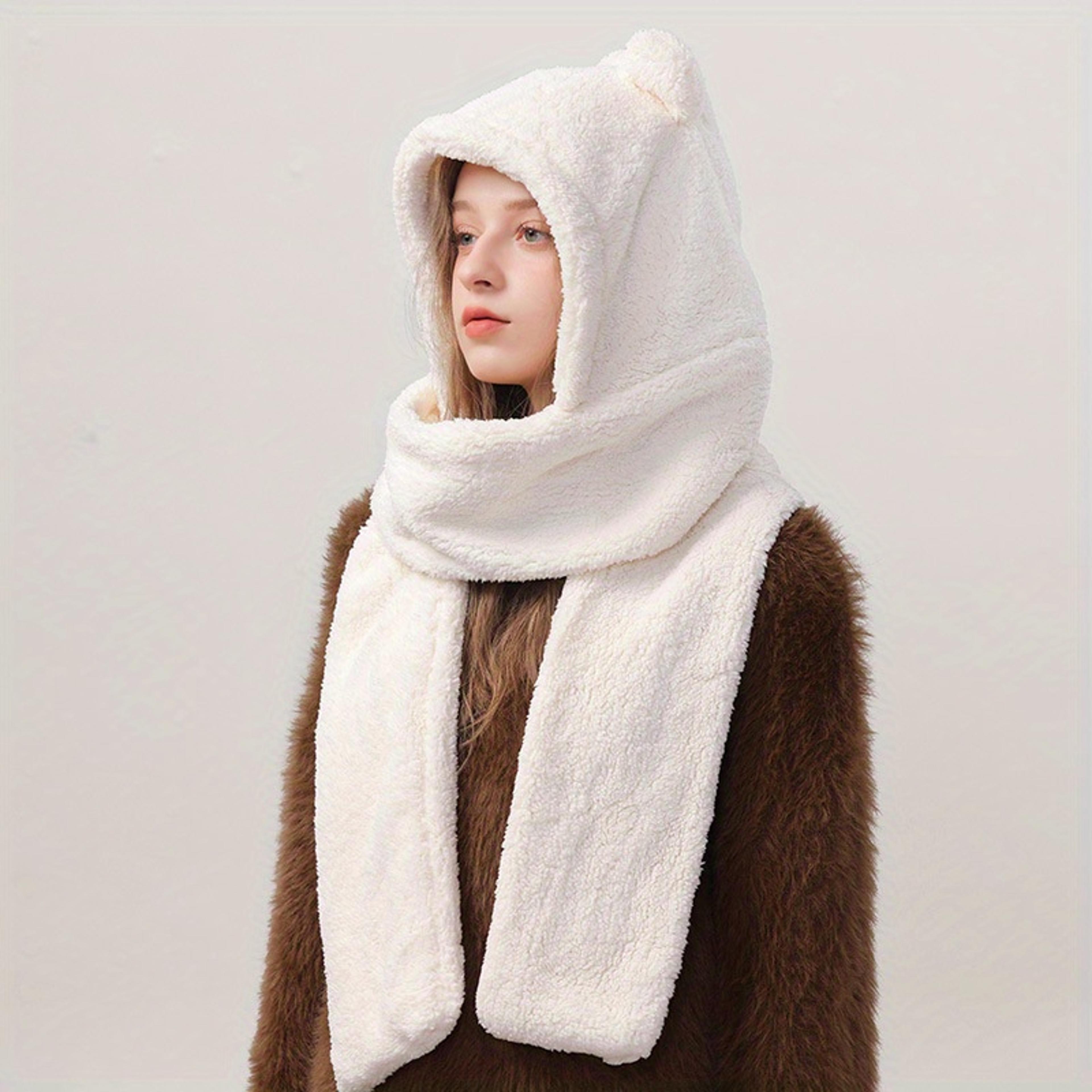 cute bear ear winter hat scarf gloves set warm 3 in 1 kawaii hooded scarf