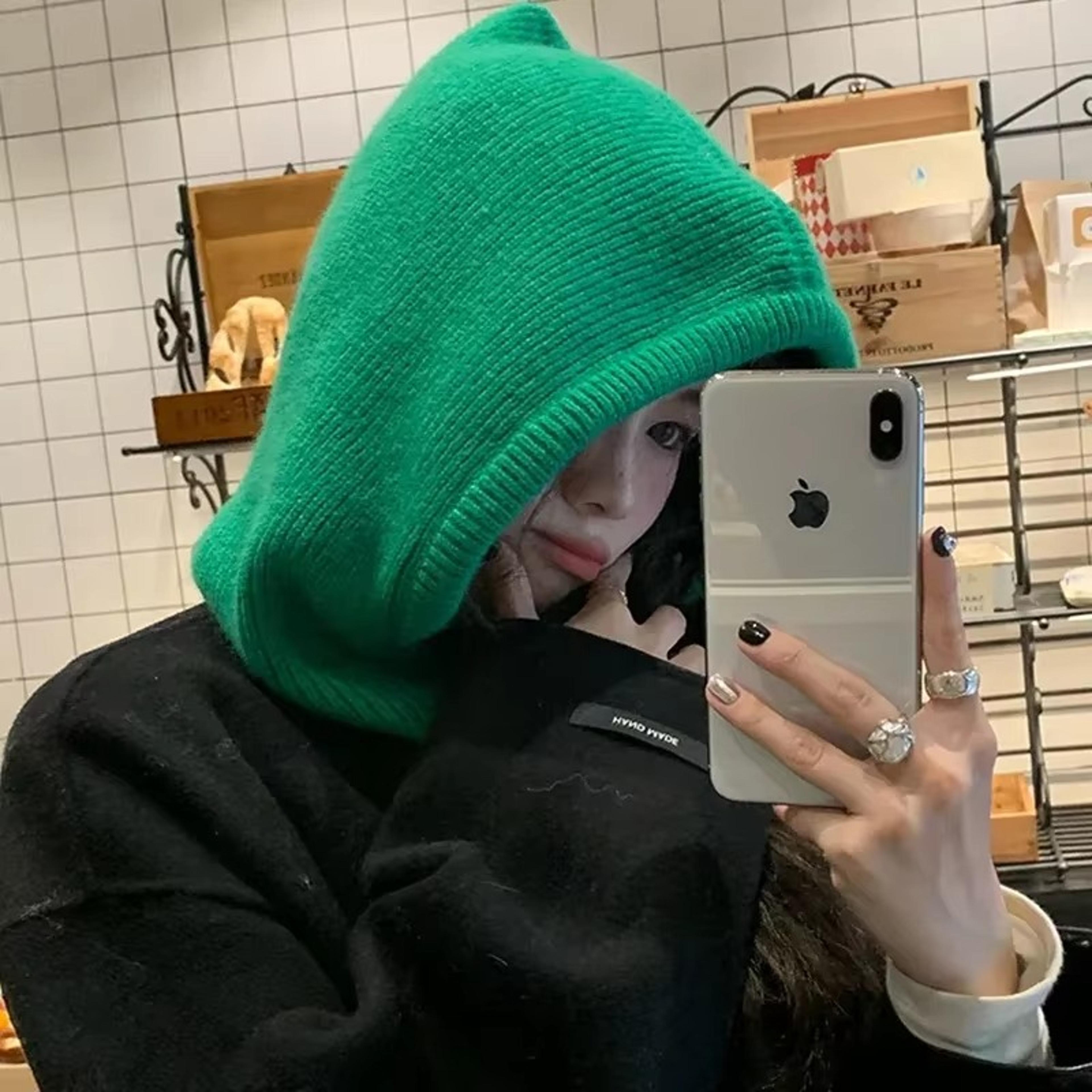 Women Knitted Balaclava Hood Winter Neck Warmer Drawstring Beanie 2