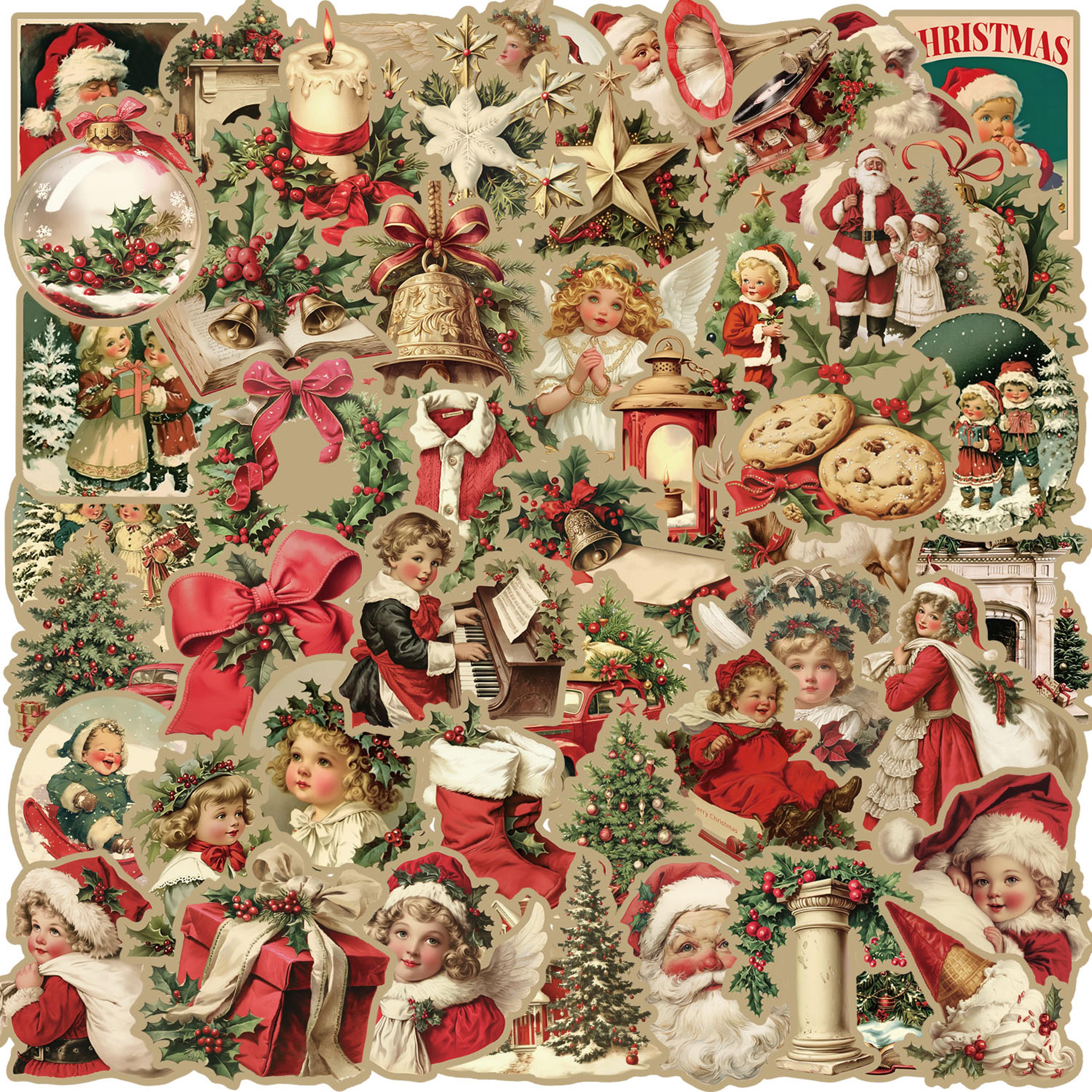Retro Christmas Sticker Pack 50 Or 100PCS Vintage Holiday Laptop Scrapbook Decals 1