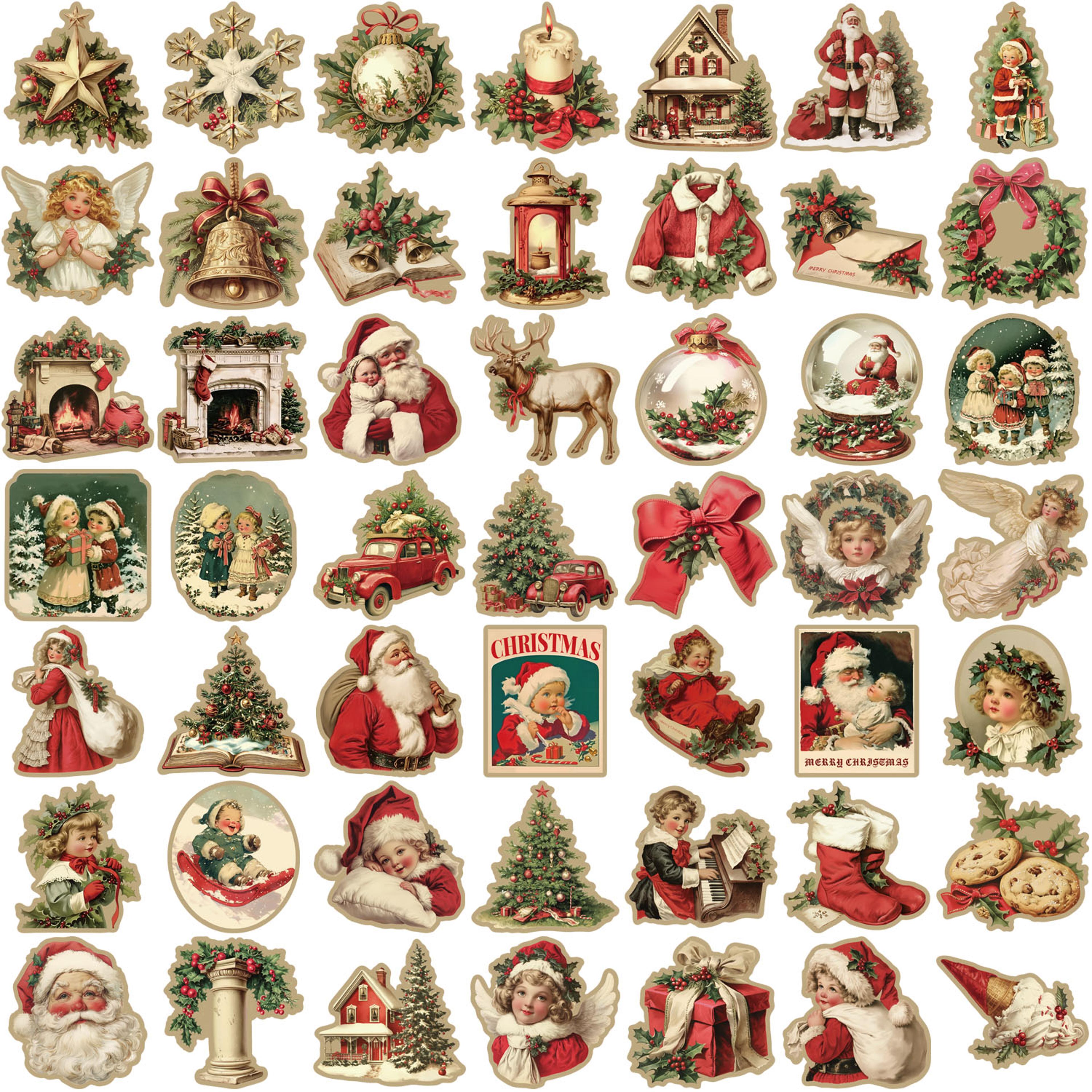 Retro Christmas Sticker Pack 50 Or 100PCS Vintage Holiday Laptop Scrapbook Decals 6