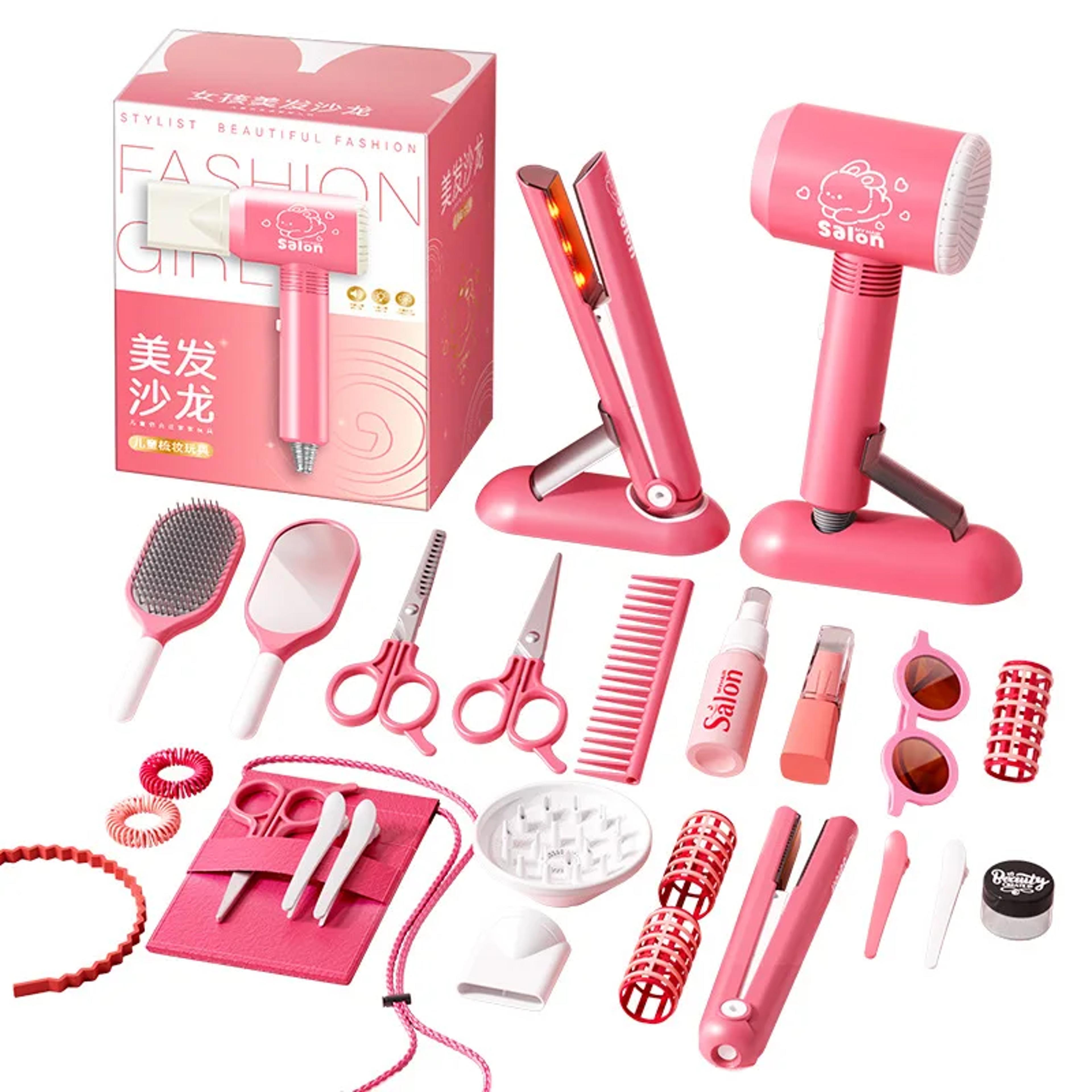 kids beauty salon set pretend play hair styling and makeup toy kit