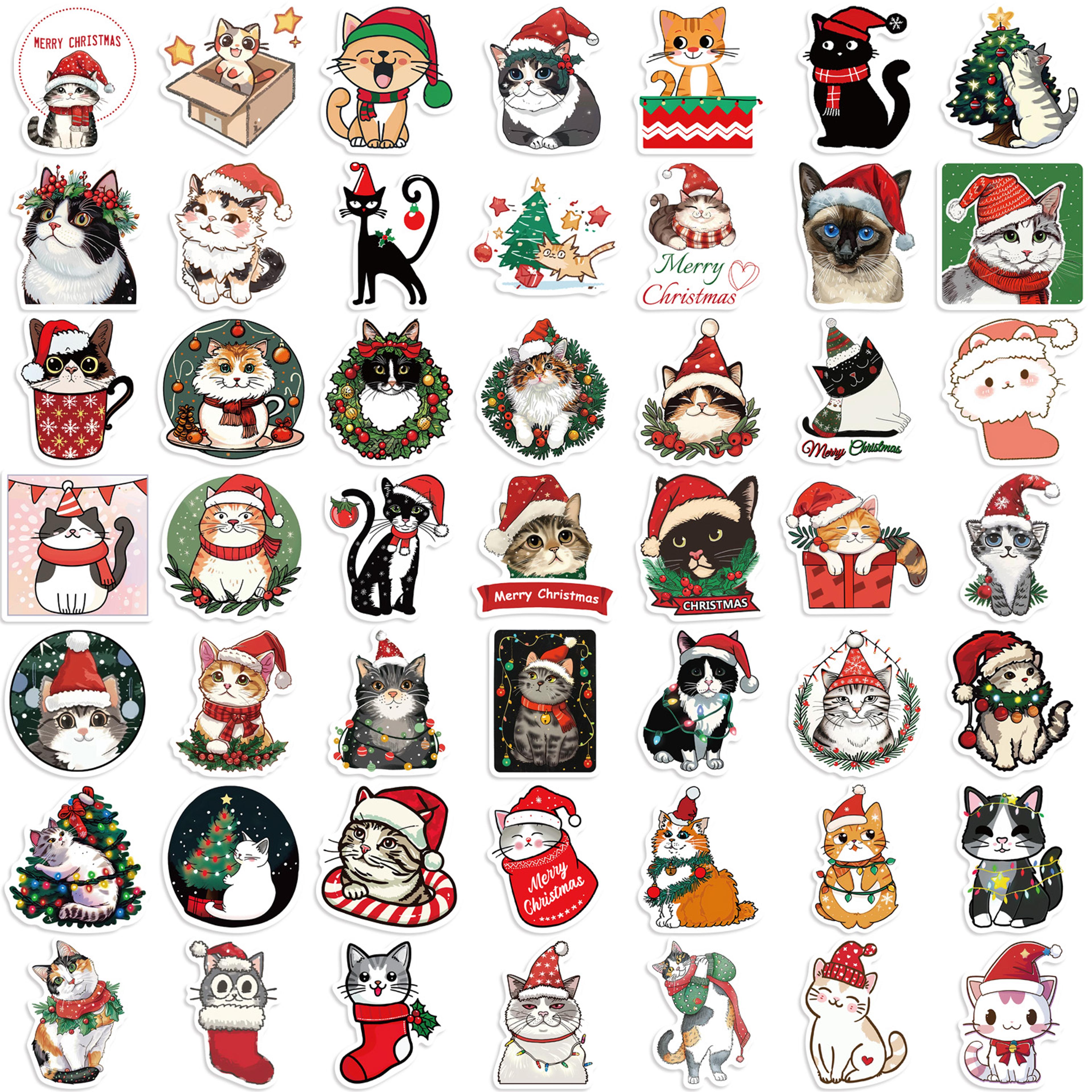 50PC Christmas Cat Stickers Kawaii Cat Sticker Pack For Scrapbooks Laptops And Gifts 6