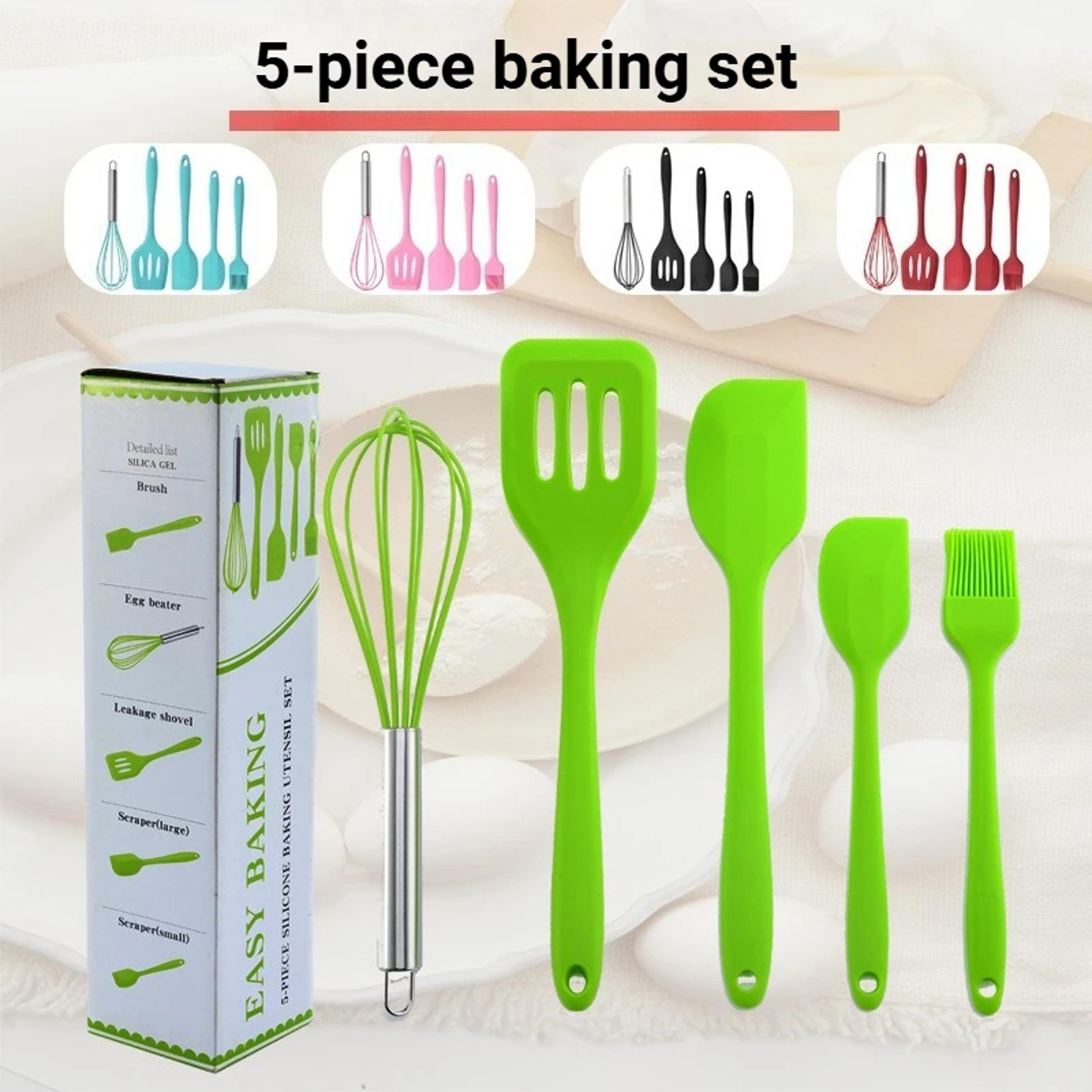 5 Piece Silicone Baking Tool Set Cooking Utensils With Spatula Whisk Brush And Scrapers 3
