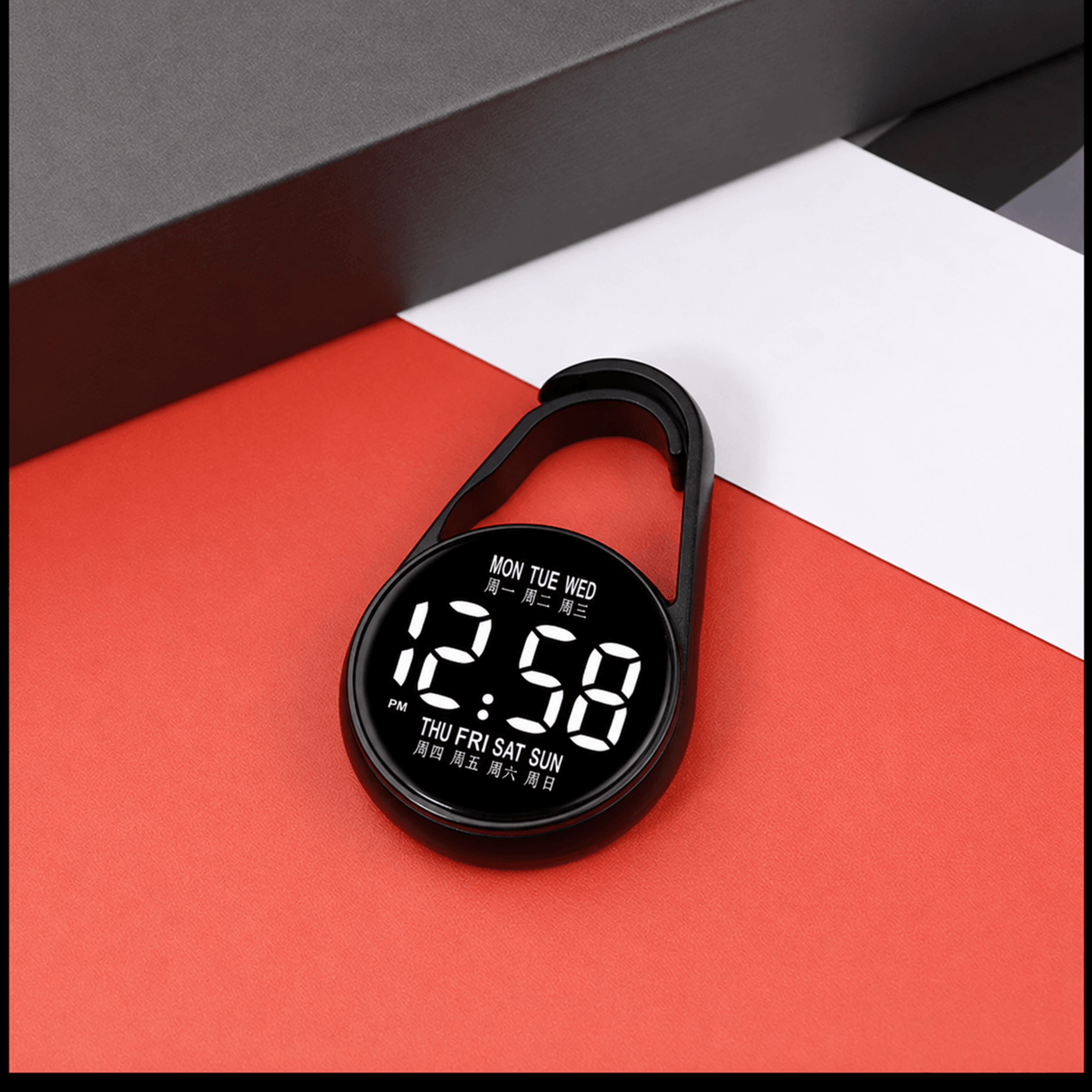 led digital hanging pocket watch with touch control time and date display