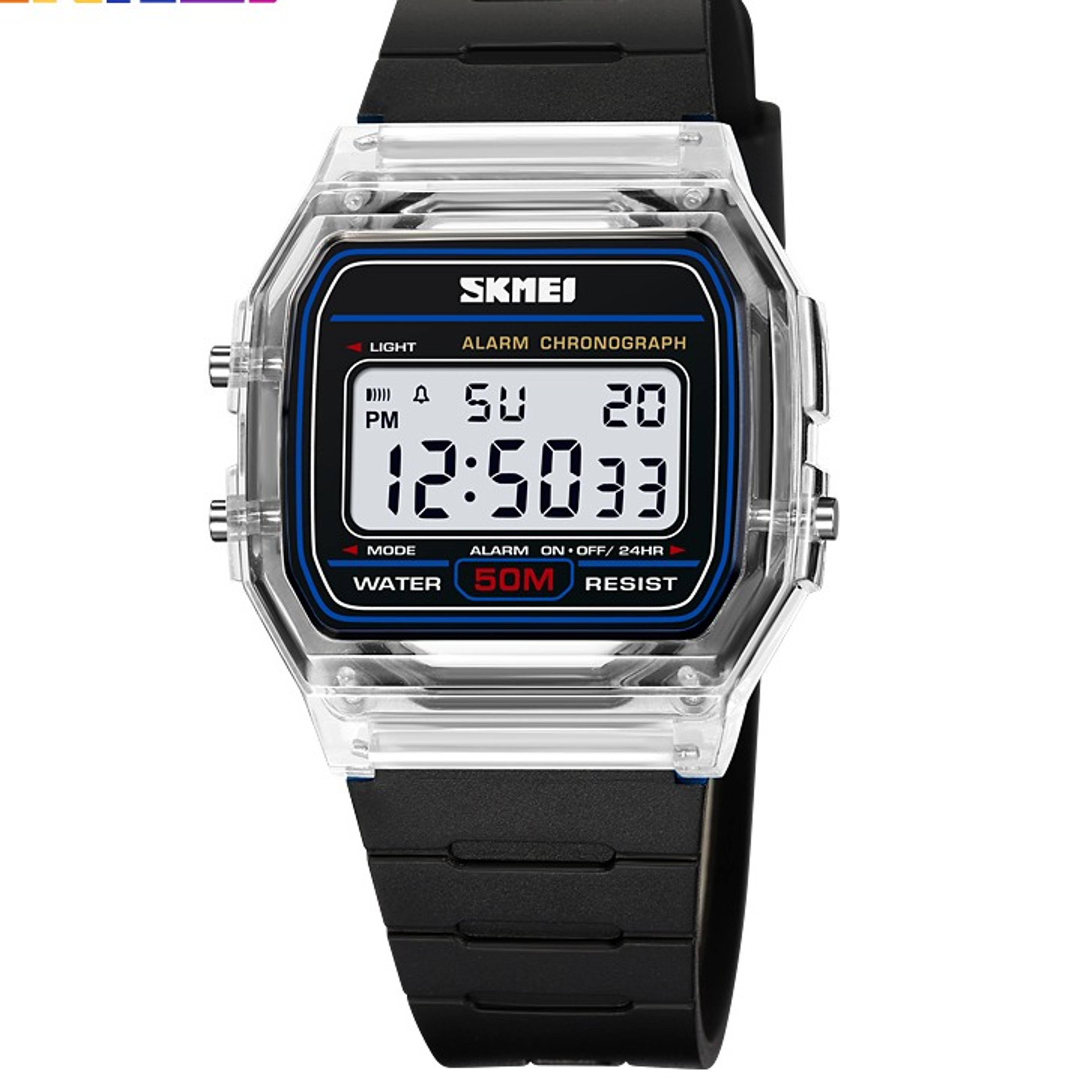 digital sports watch with 5atm water resistance countdown alarm and dual time