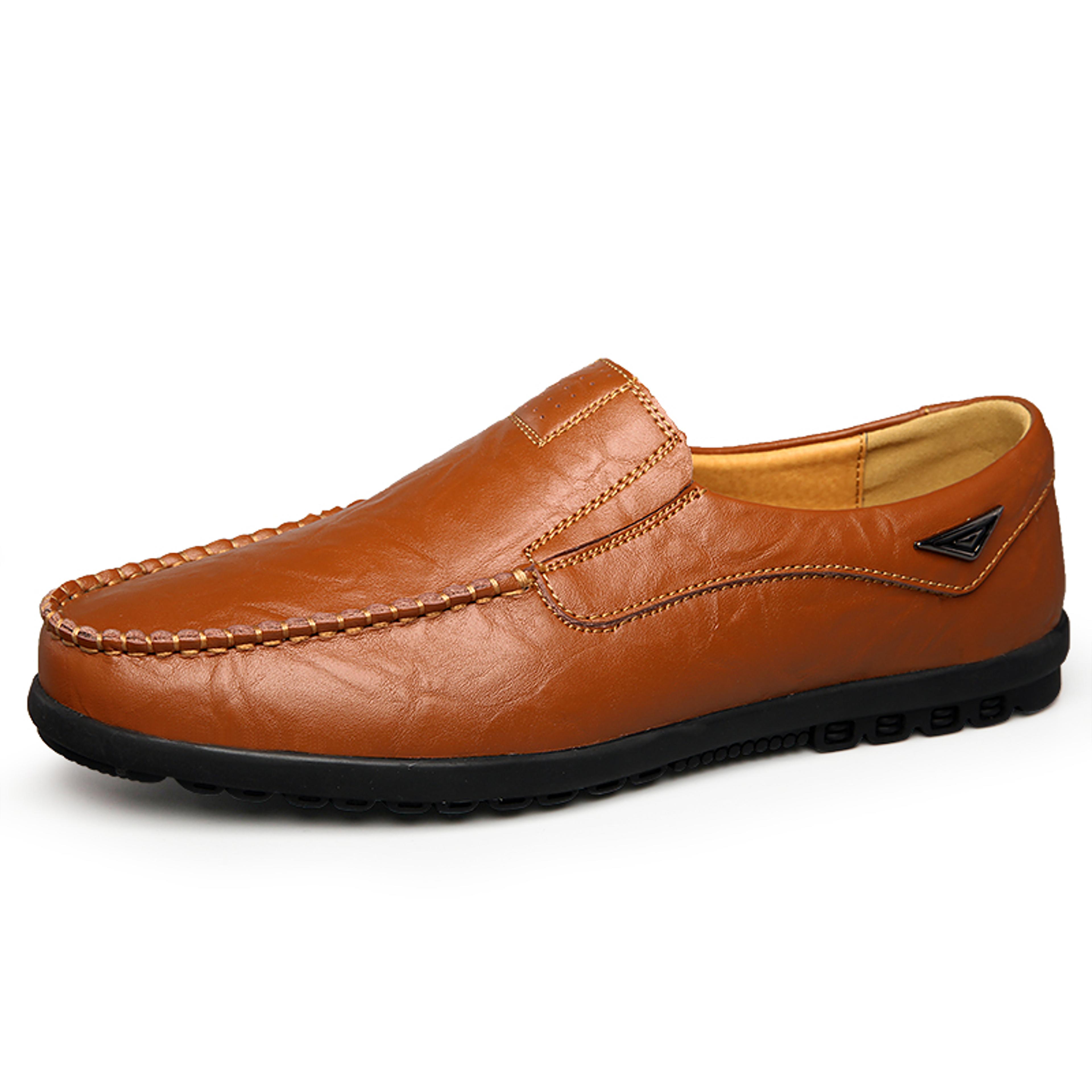 genuine leather mens loafers breathable slip on driving shoes