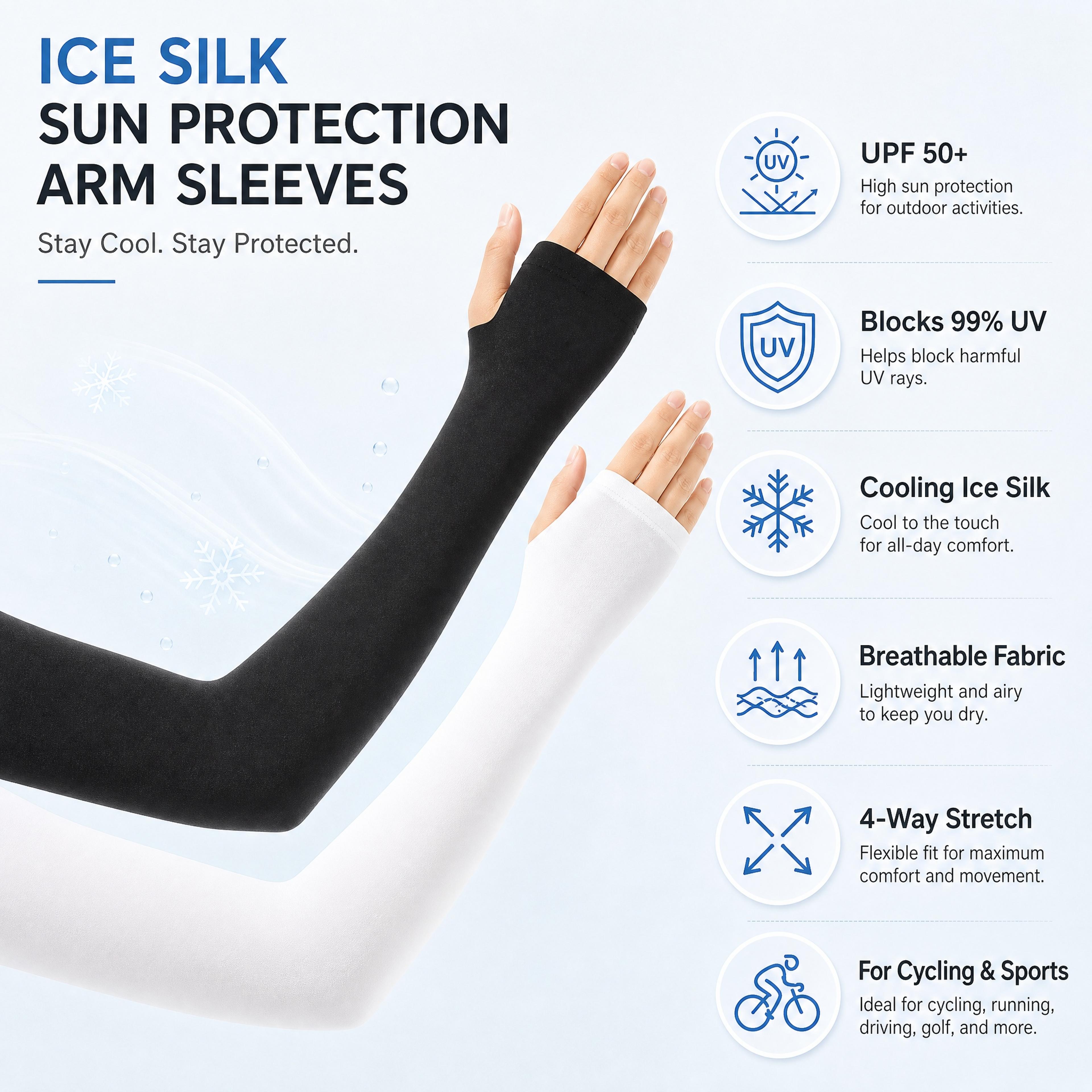 Ice Silk Sun Protective Arm Sleeves UPF 50 Breathable Polyester For Cycling And Sports 4