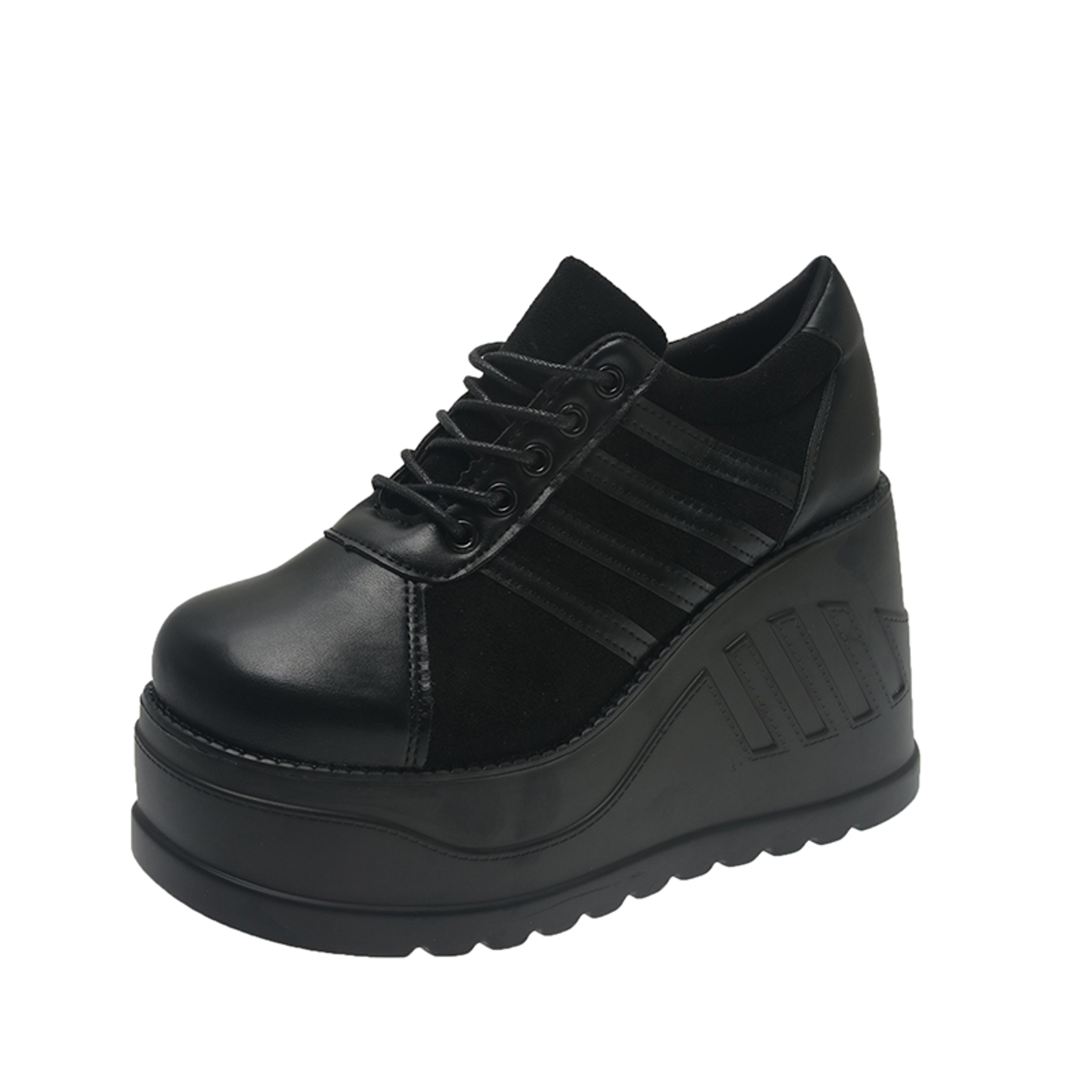 women's platform wedge pumps with lace up closure and high heel