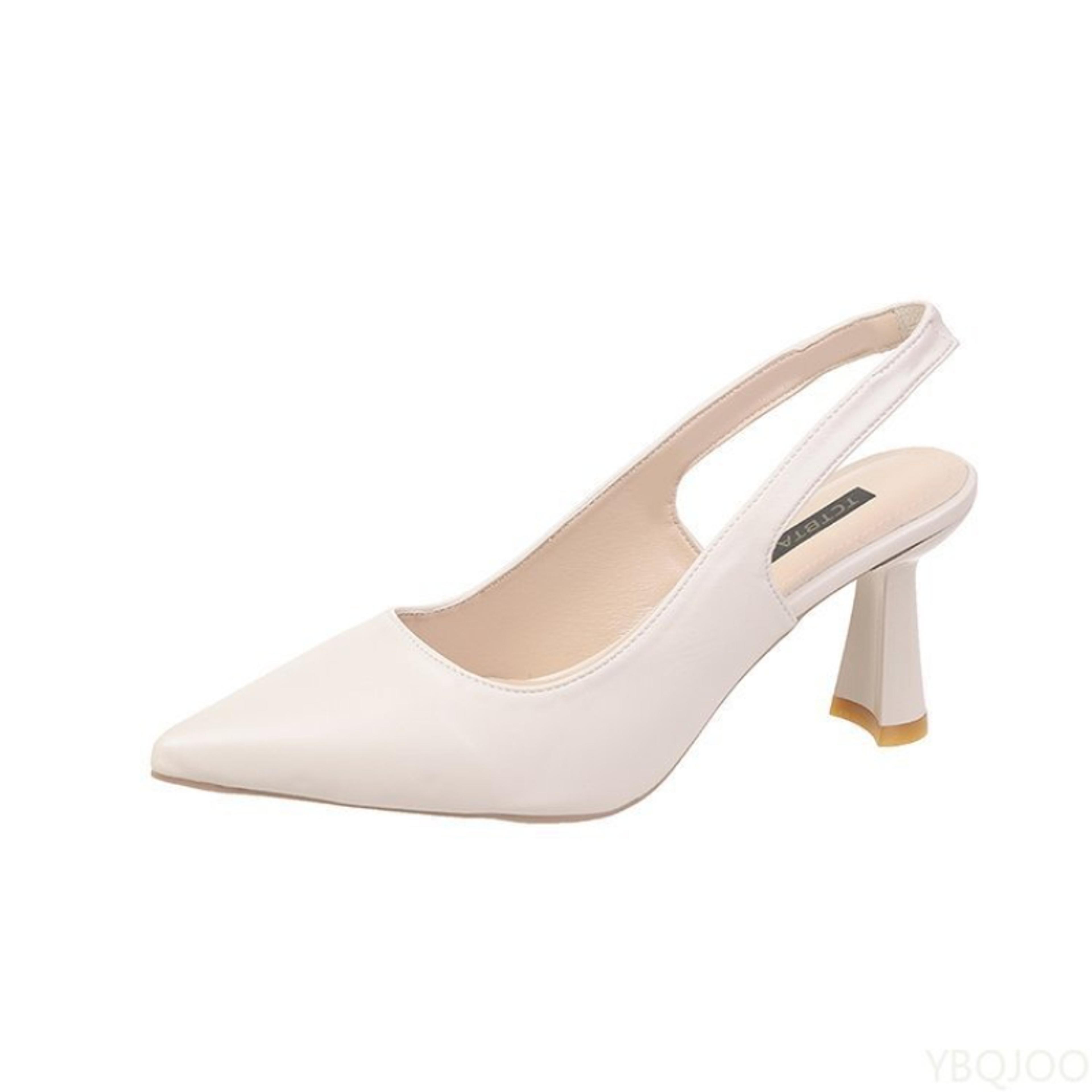 pointed toe low heel slingback sandals with elastic back strap