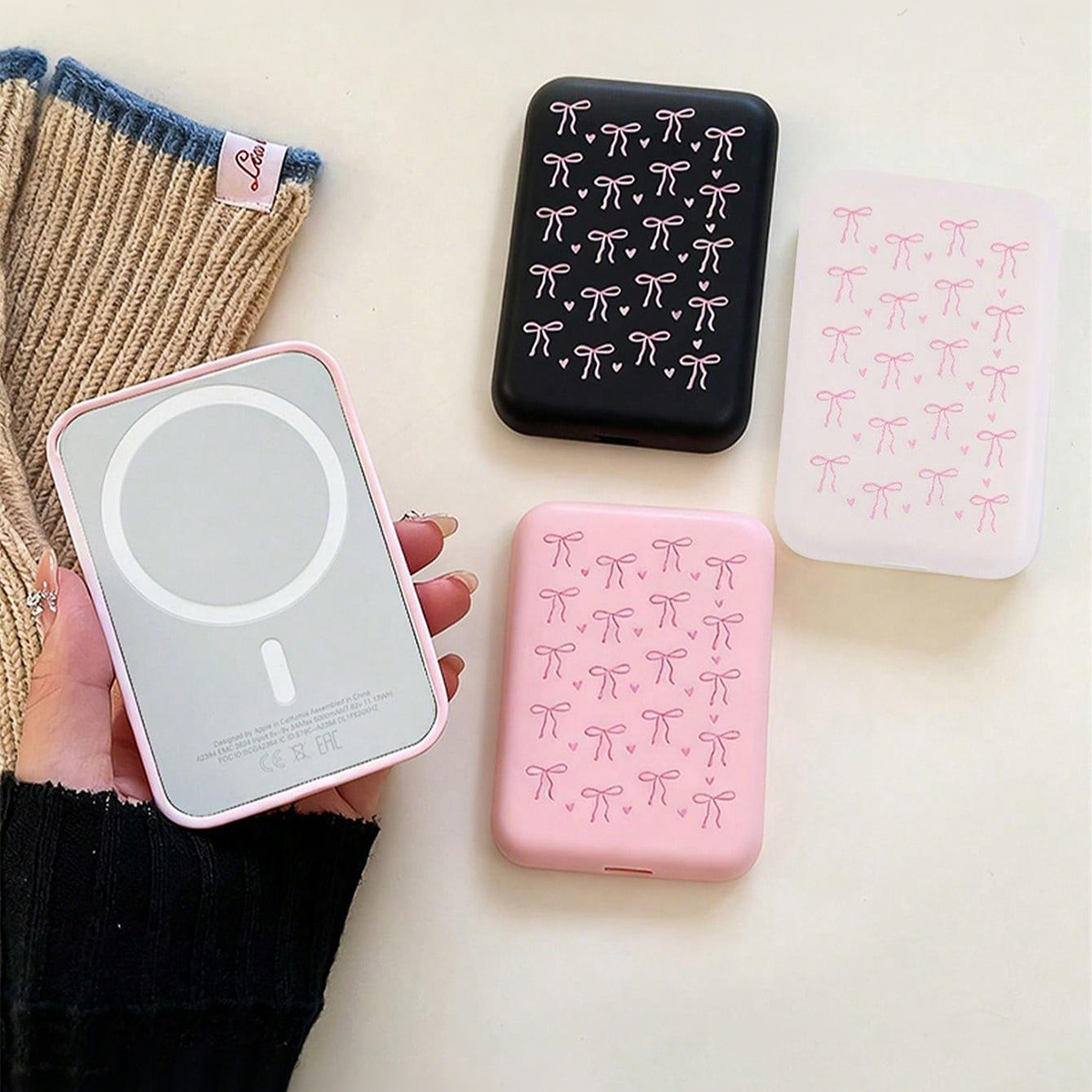 3 piece bow print magsafe power bank tpu protective case set