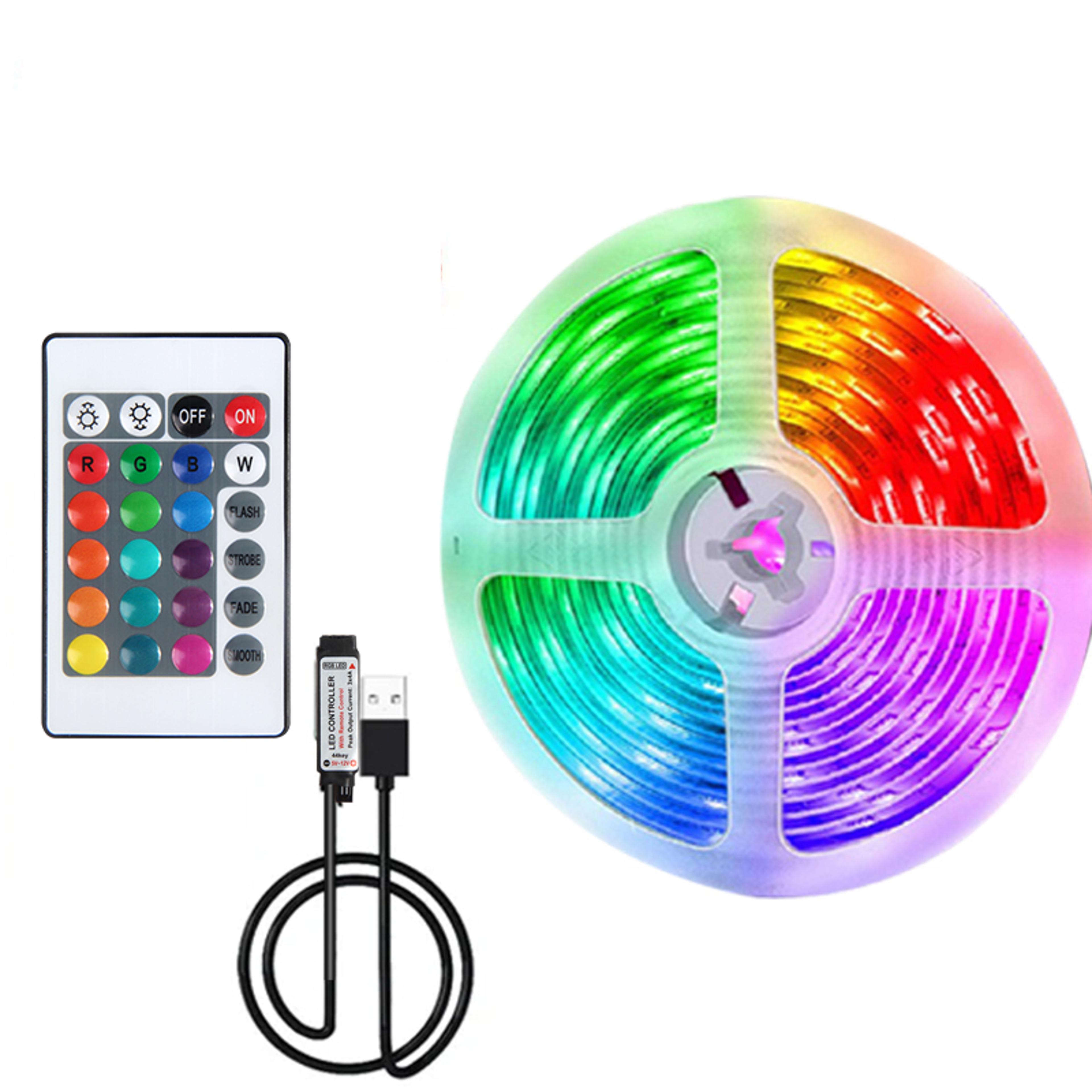 5v rgb led strip light with usb power and 24-key infrared remote