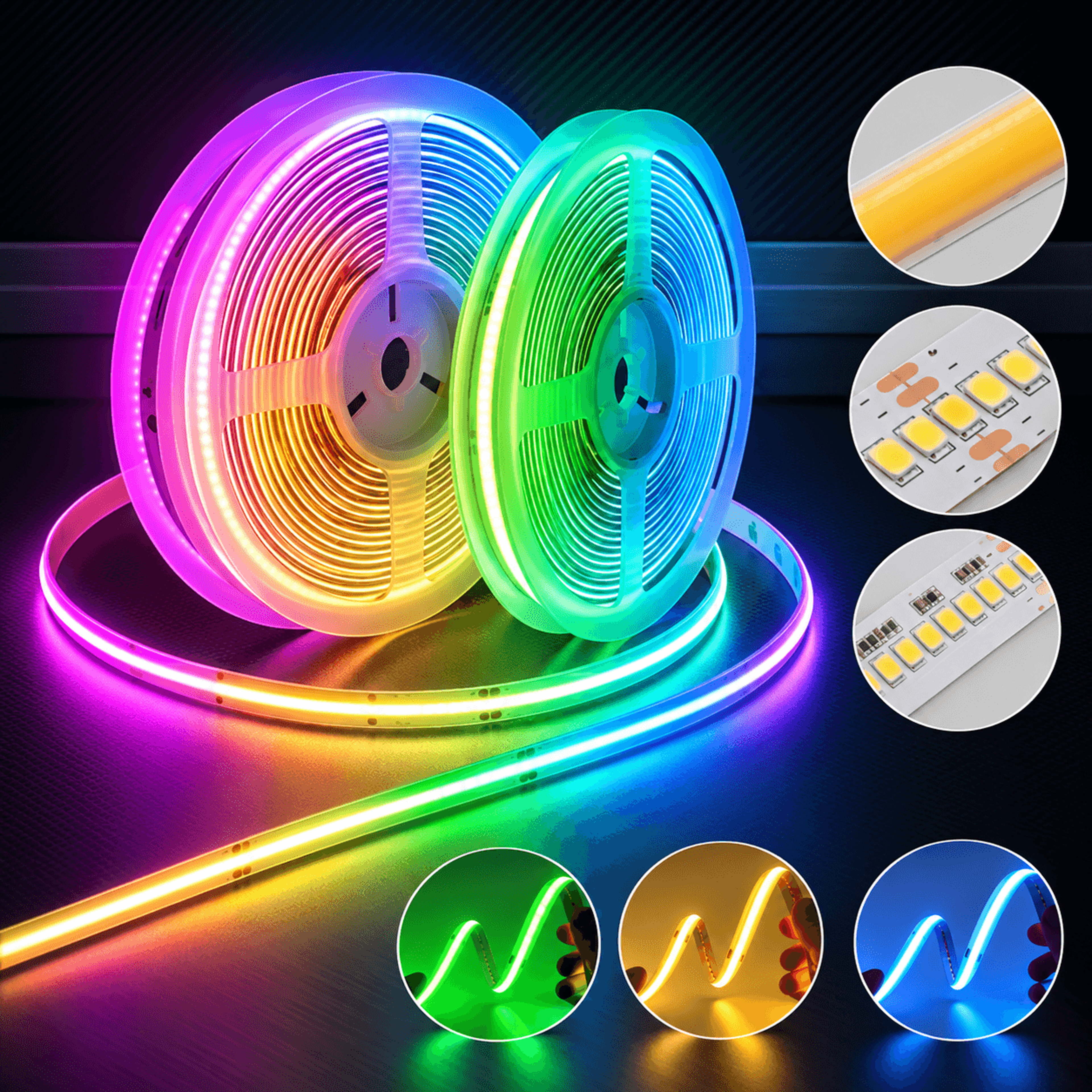 rgb cob led strip 576 leds per meter high density flexible tape light 12v 24v