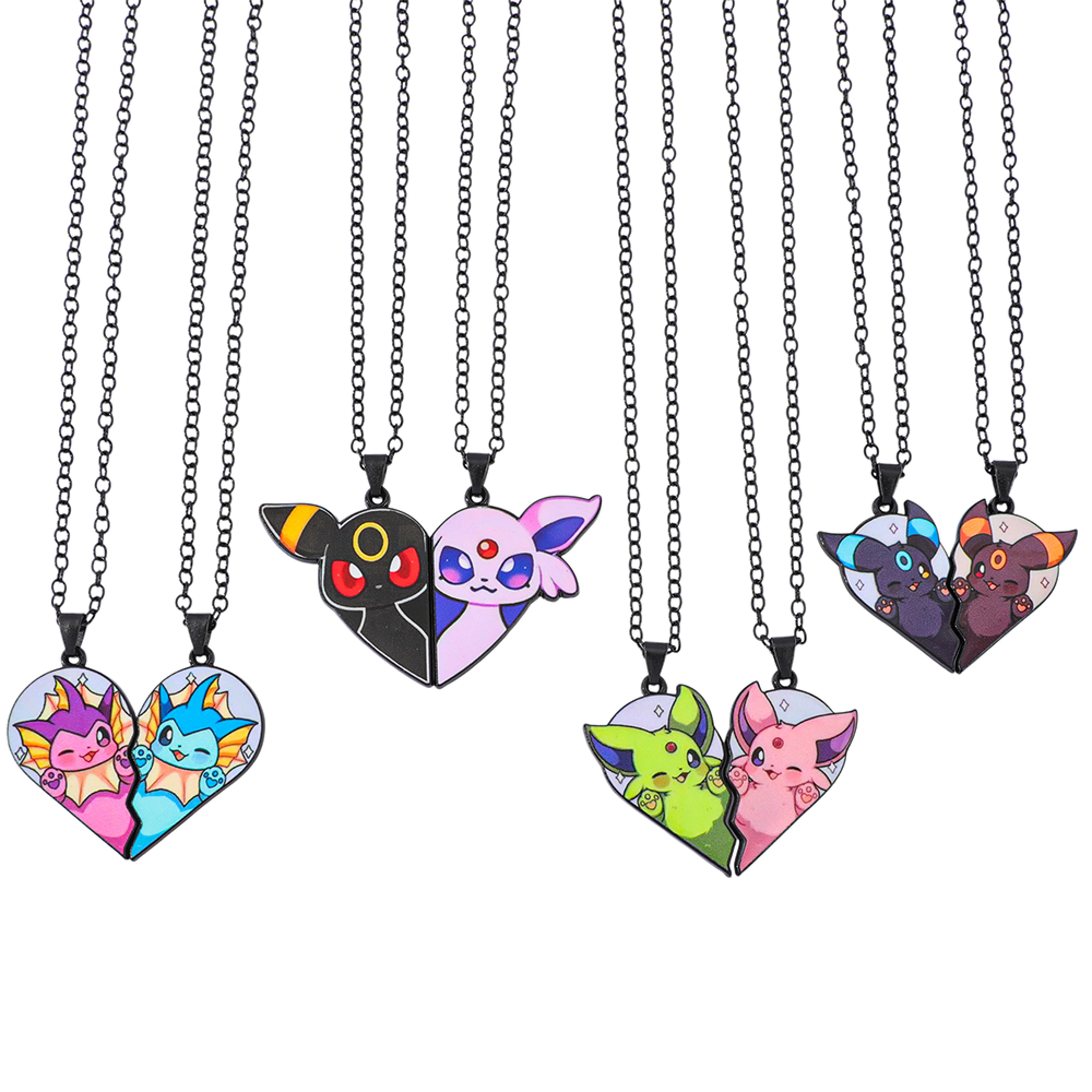 2-piece cute cartoon heart pendant metal necklace set for cosplay