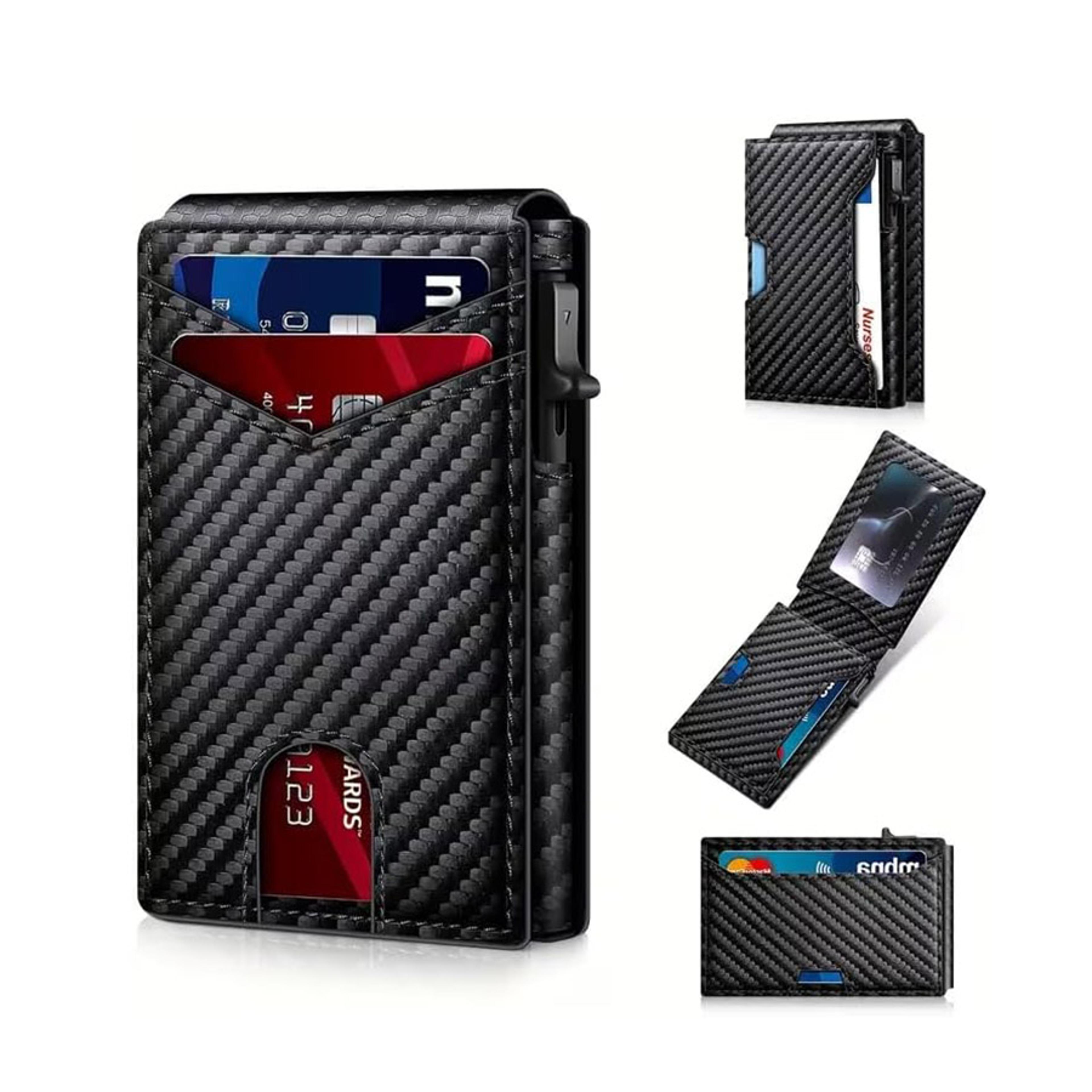 rfid blocking pop up wallet with microfiber leather and aluminum card holder