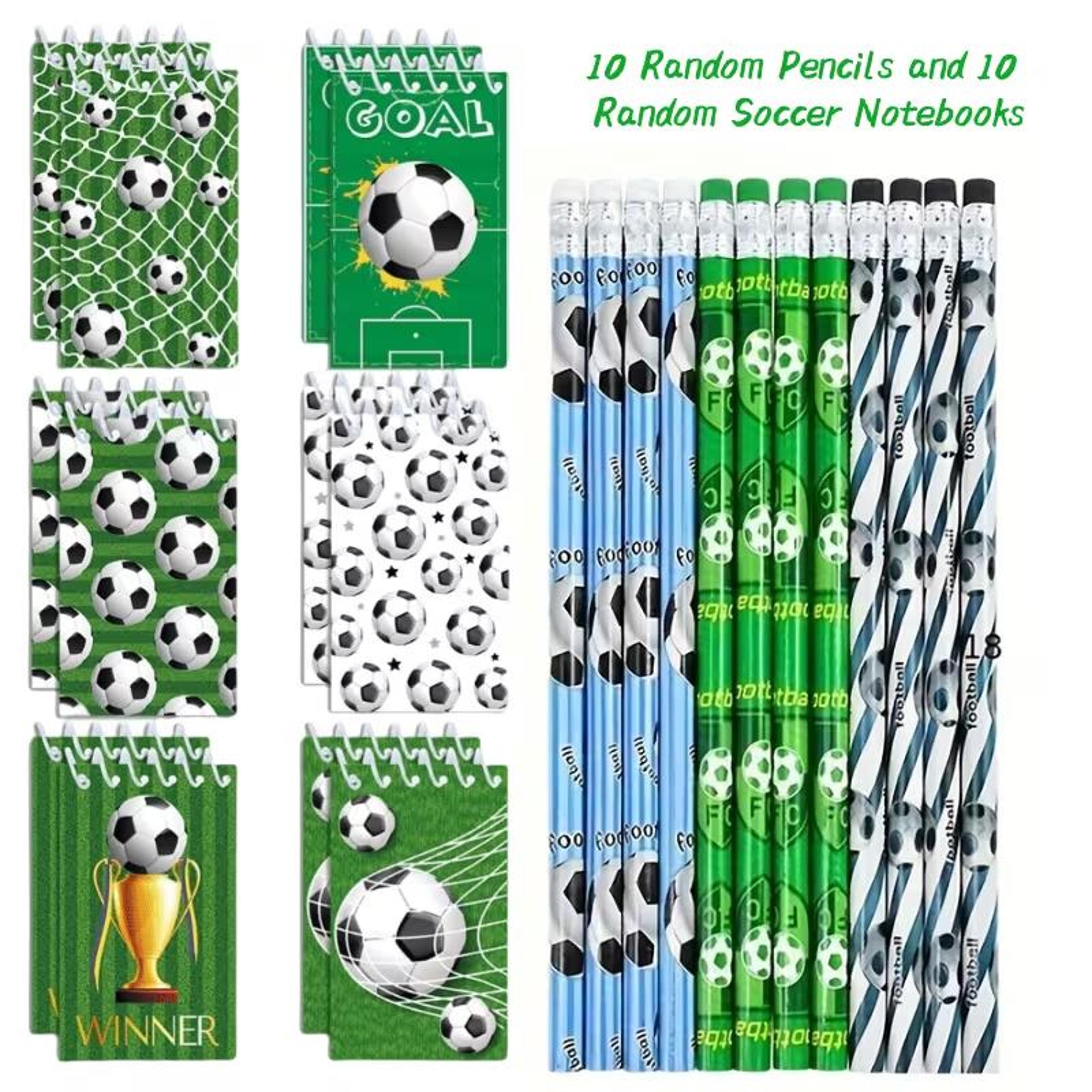 20 piece soccer pencil and notebook set for party favors and school rewards