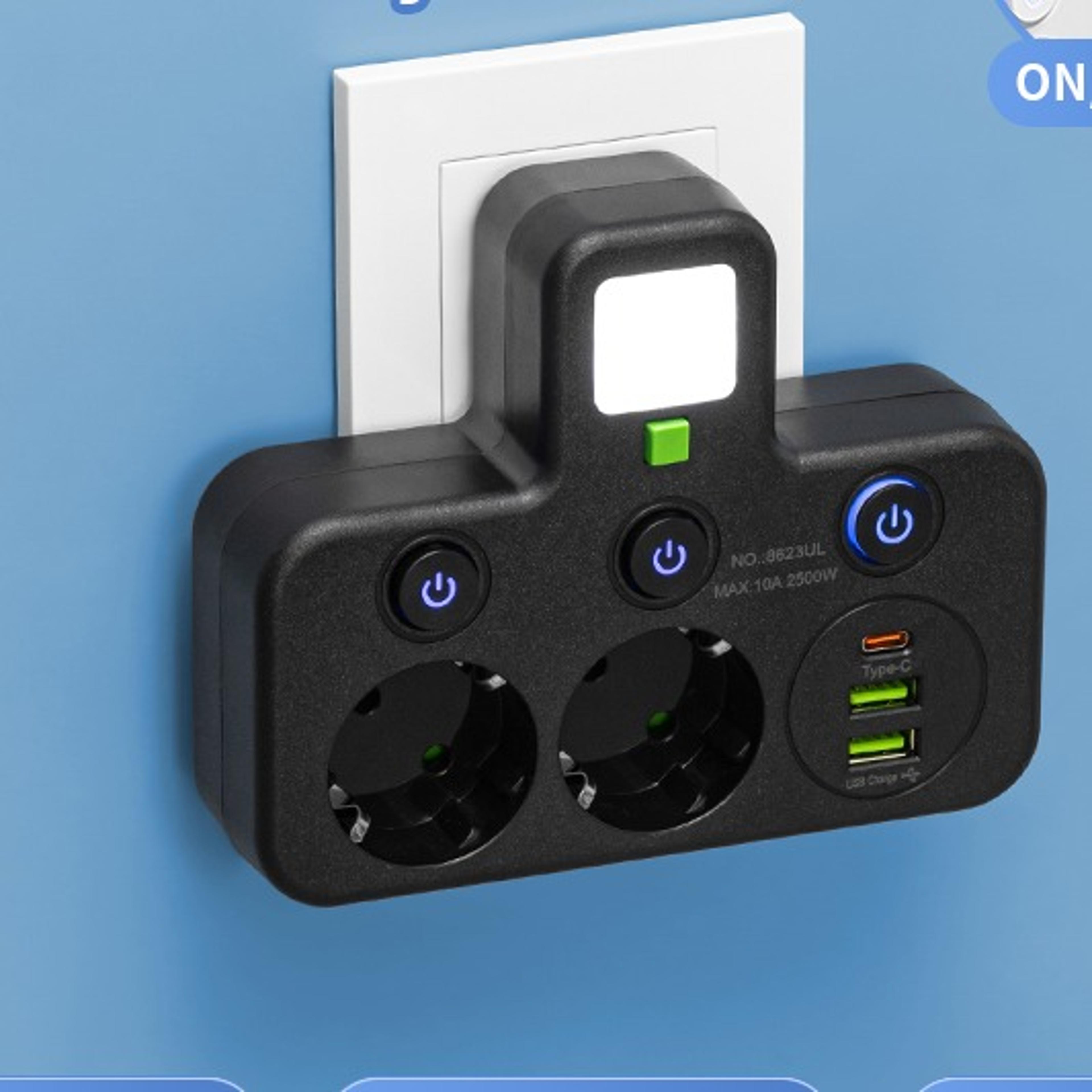 4 outlet power strip with usb type c pd charging and indicator switch