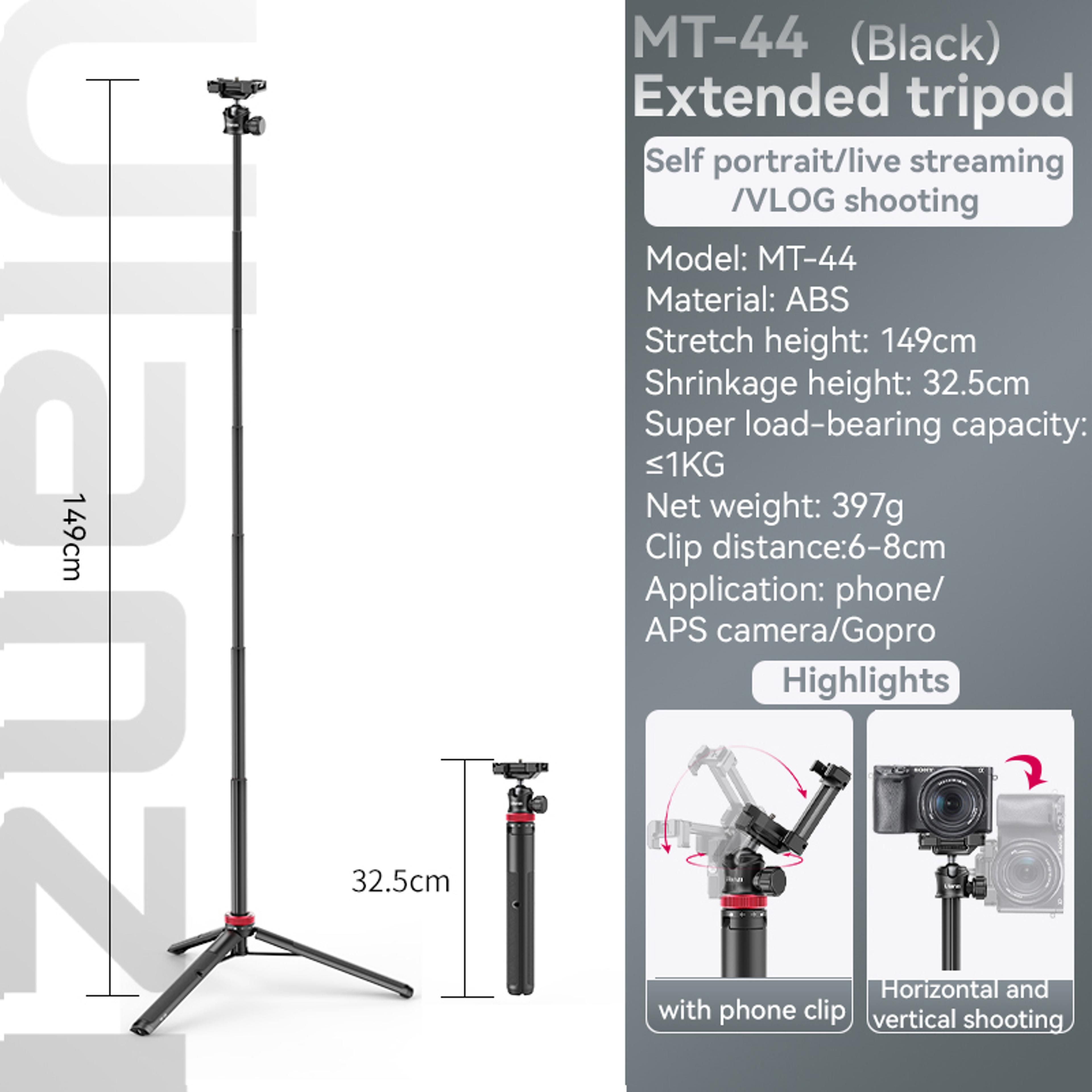 extendable selfie stick tripod with phone clamp and 360 degree rotating head