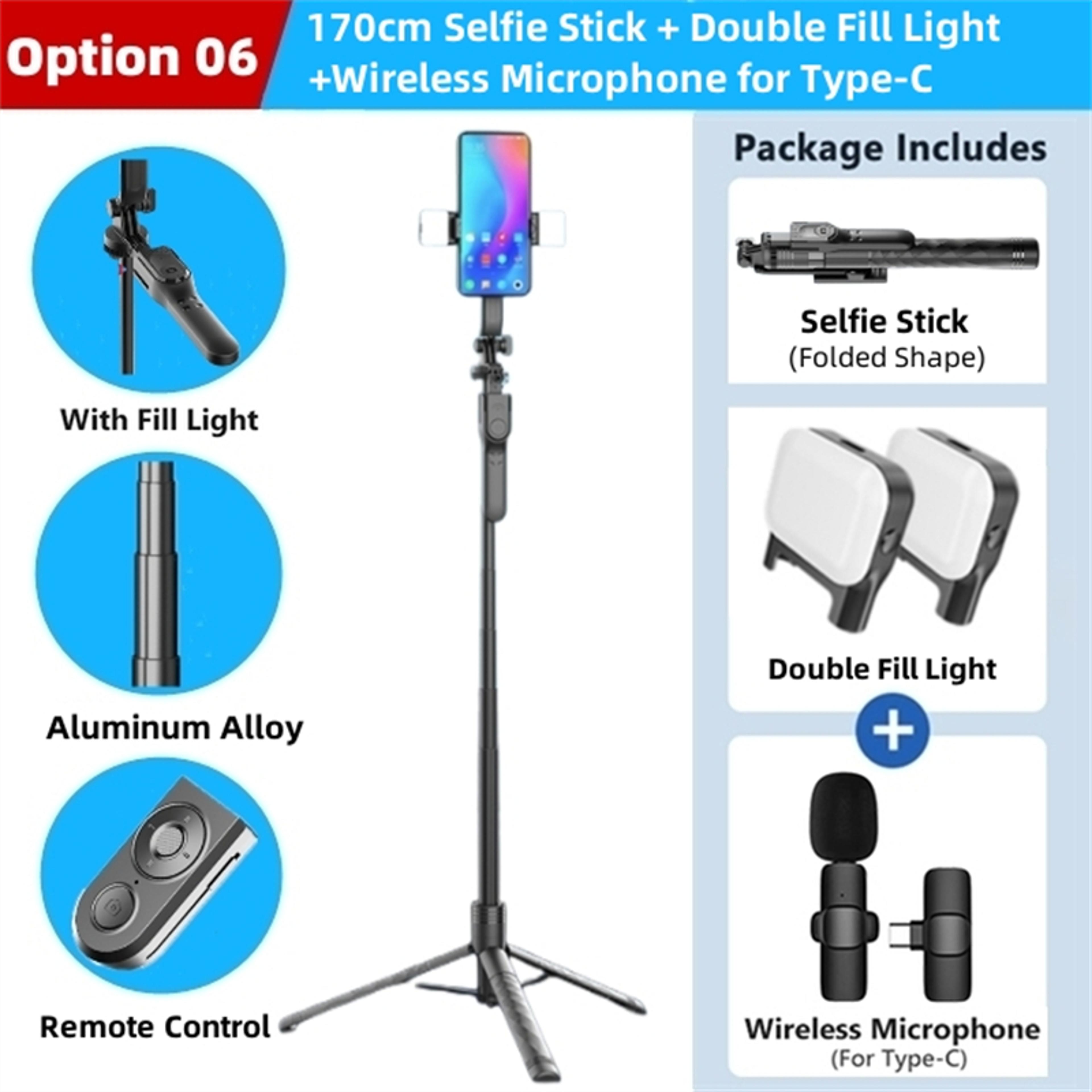 wireless selfie stick tripod with bluetooth remote led light and 68.9 inch extension