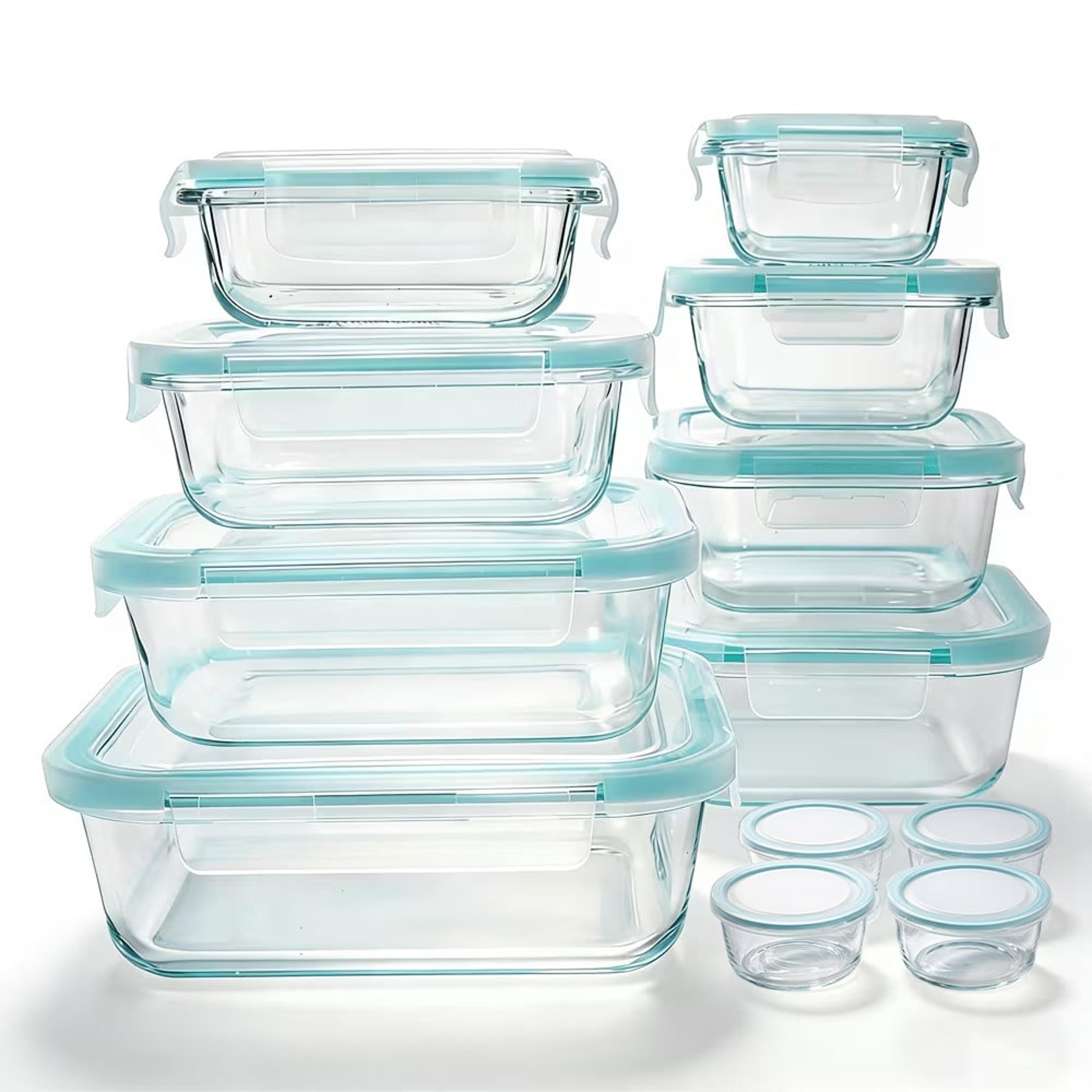 24 piece glass food storage container set with airtight snap lids