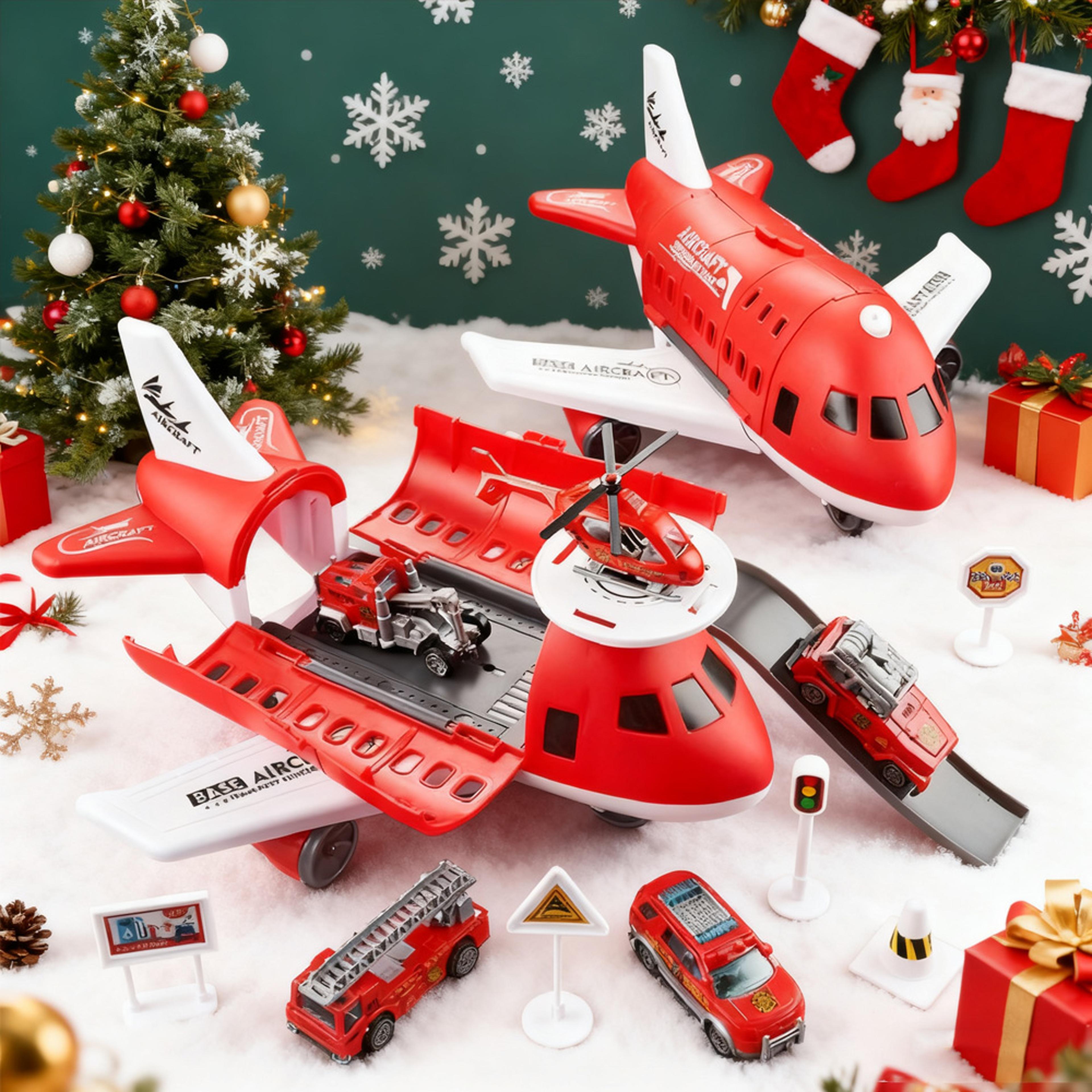 transforming airplane toy with storage and 3 toy cars plus mini plane