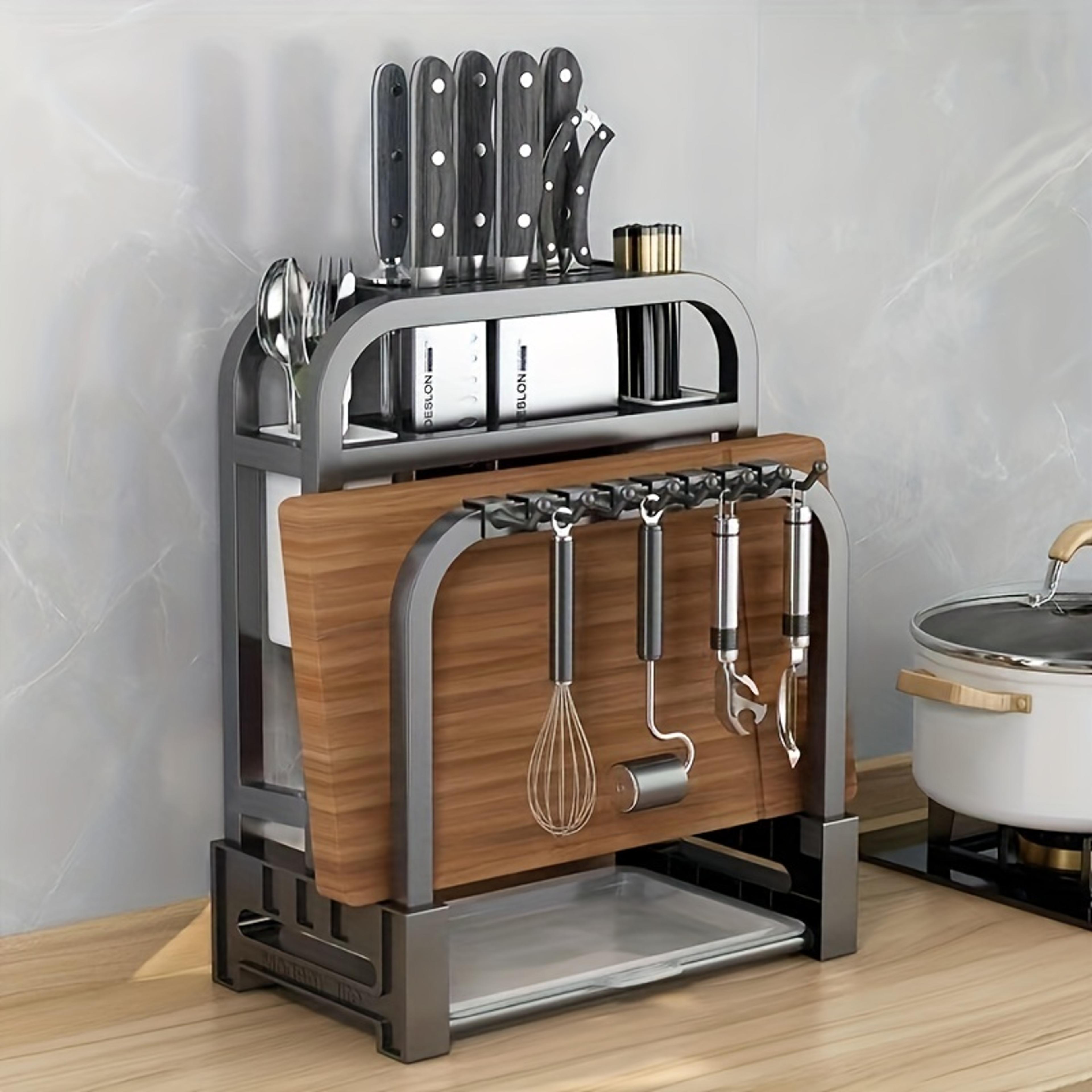 stainless steel knife holder and cutting board storage rack for kitchen countertop organization